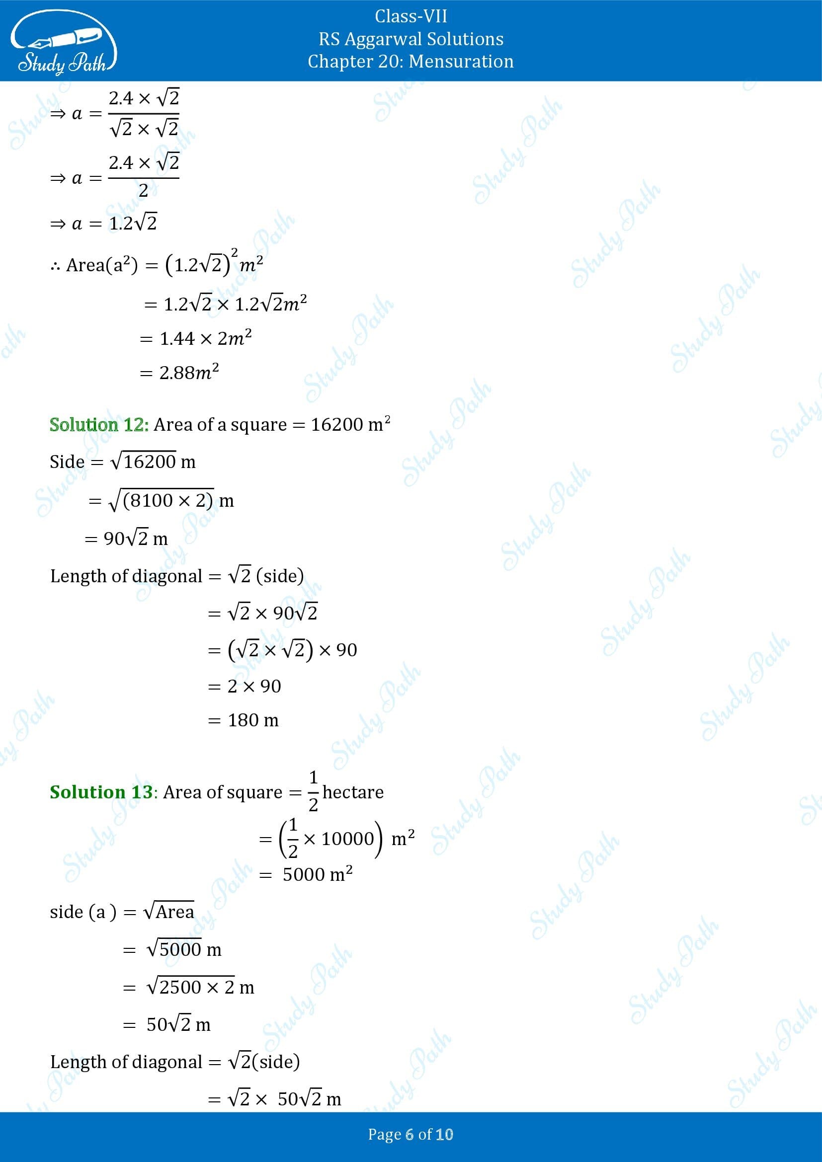 RS Aggarwal Solutions Class 7 Chapter 20 Mensuration Exercise 20A 00006