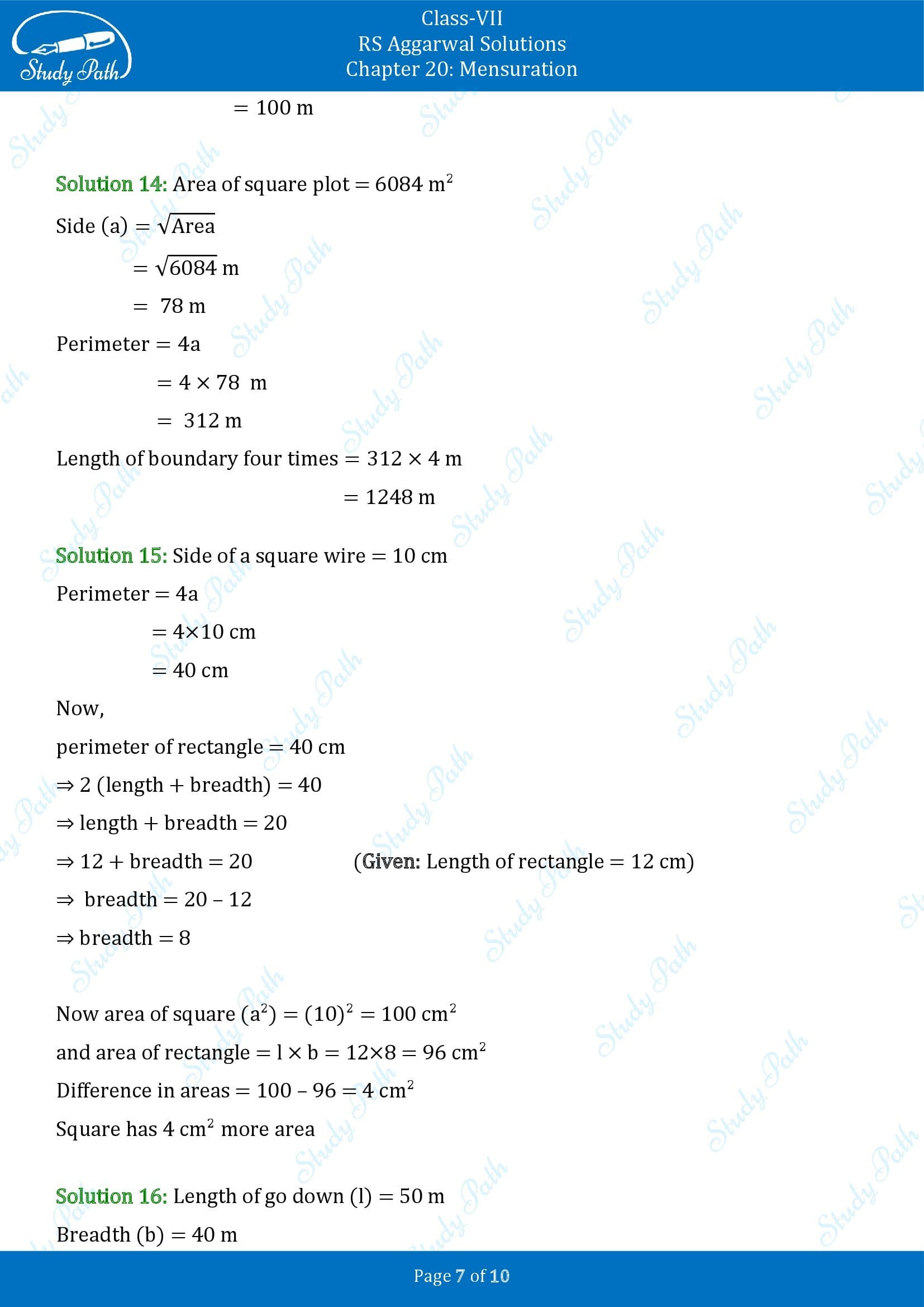 RS Aggarwal Solutions Class 7 Chapter 20 Mensuration Exercise 20A 00007