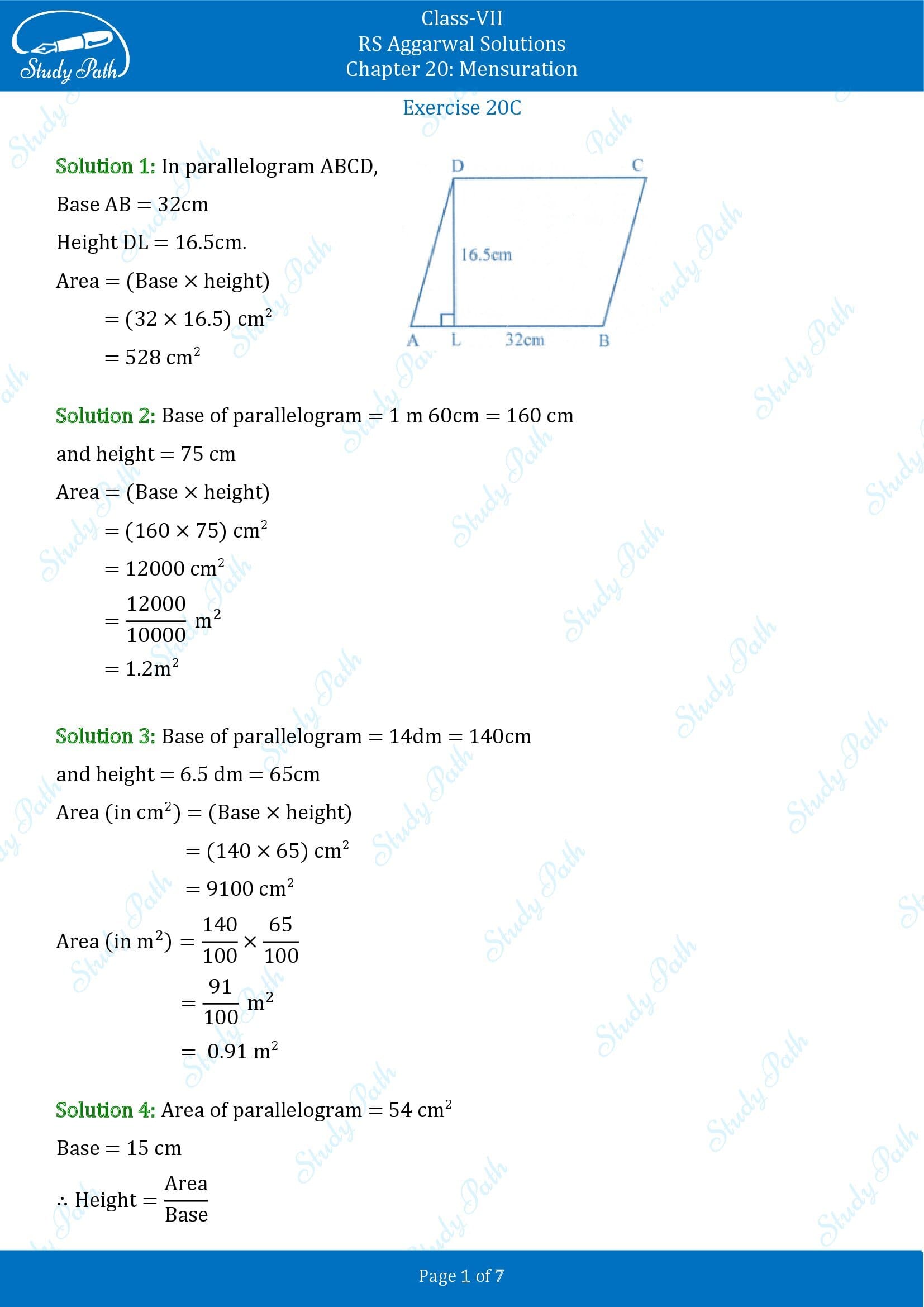 RS Aggarwal Solutions Class 7 Chapter 20 Mensuration Exercise 20C 00001