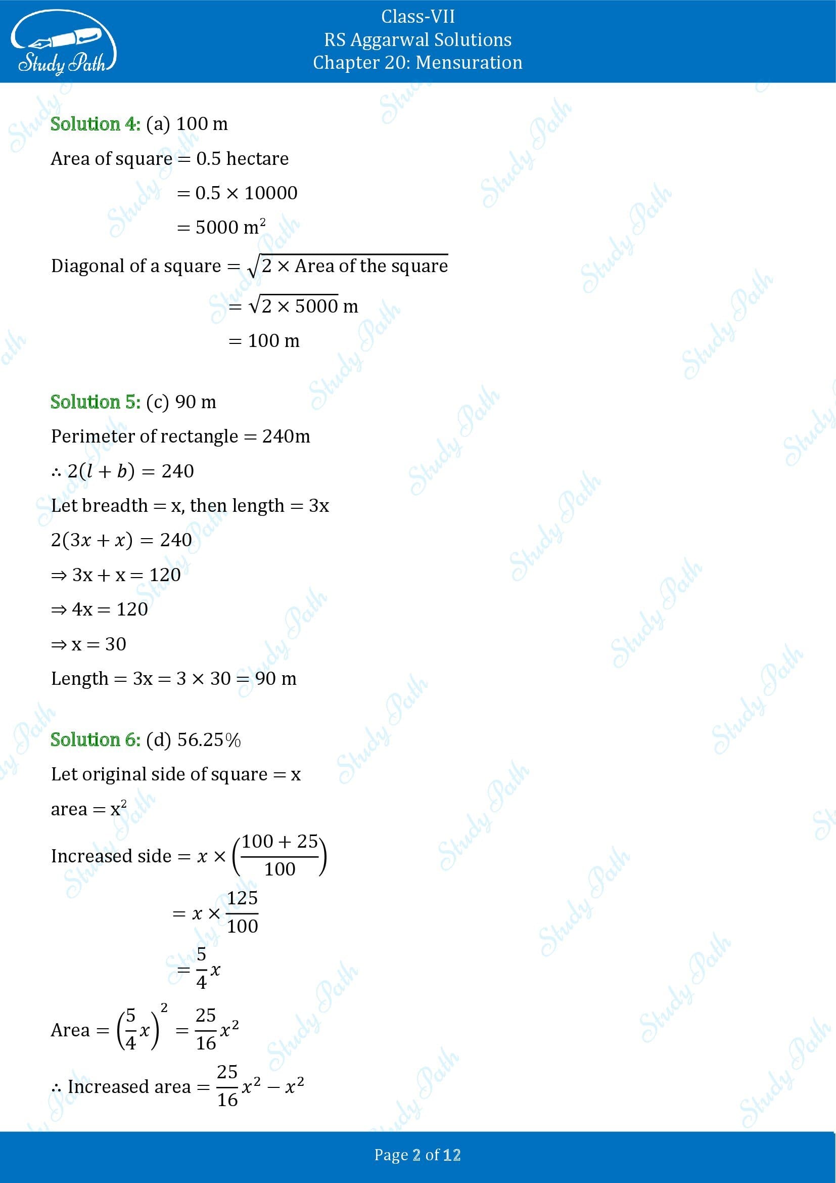 RS Aggarwal Solutions Class 7 Chapter 20 Mensuration Exercise 20G MCQ 00002