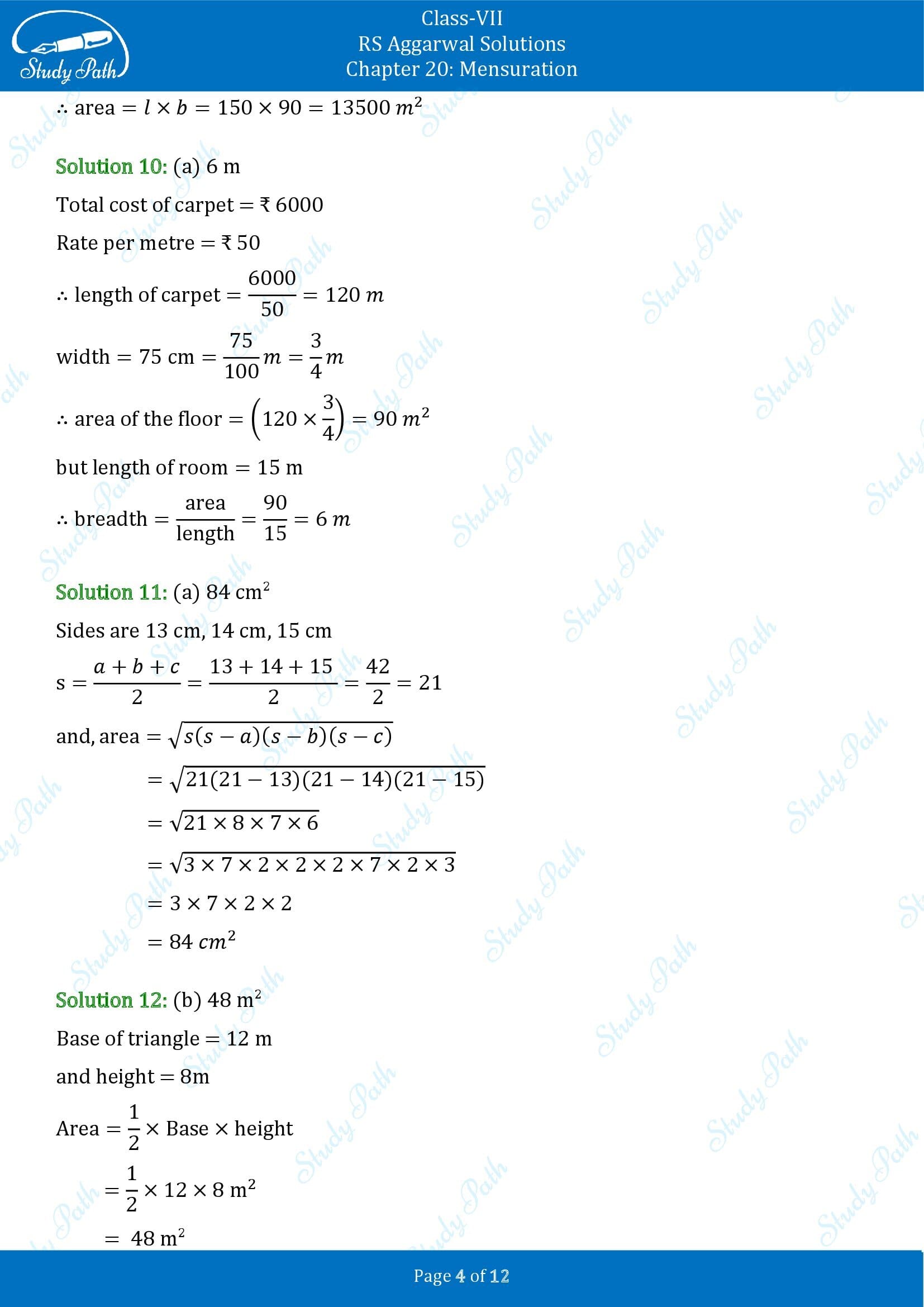 RS Aggarwal Solutions Class 7 Chapter 20 Mensuration Exercise 20G MCQ 00004