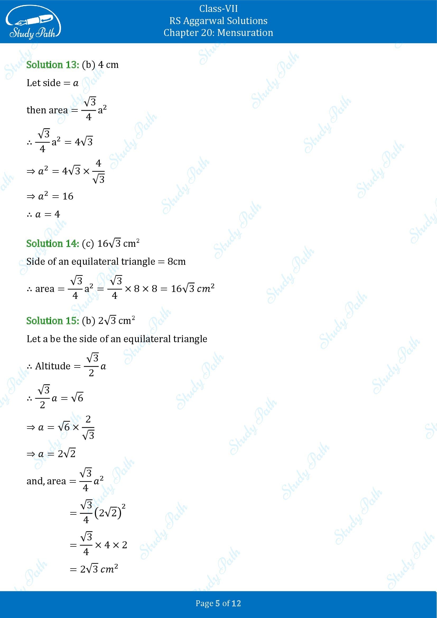 RS Aggarwal Solutions Class 7 Chapter 20 Mensuration Exercise 20G MCQ 00005