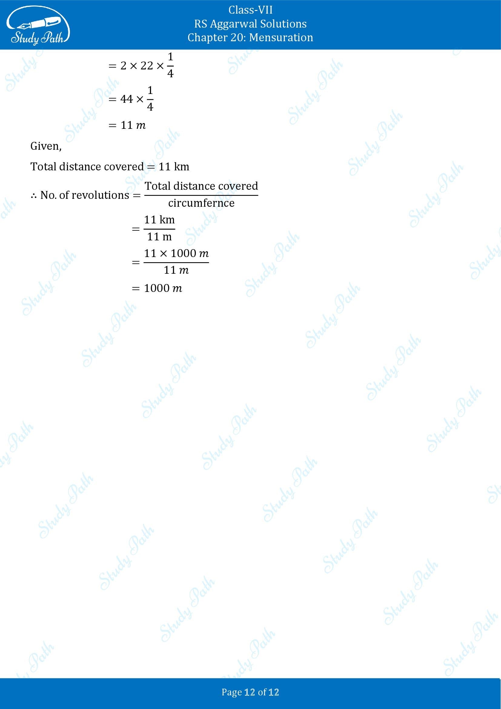 RS Aggarwal Solutions Class 7 Chapter 20 Mensuration Exercise 20G MCQ 00012