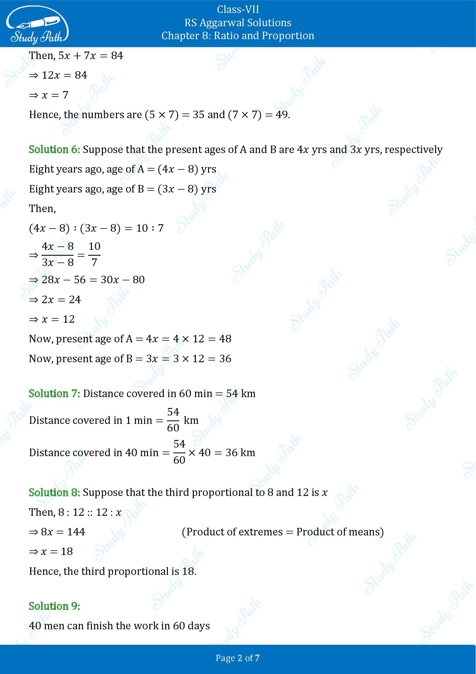 RS Aggarwal Solutions Class 7 Chapter 8 Ratio and Proportion Test Paper 00002