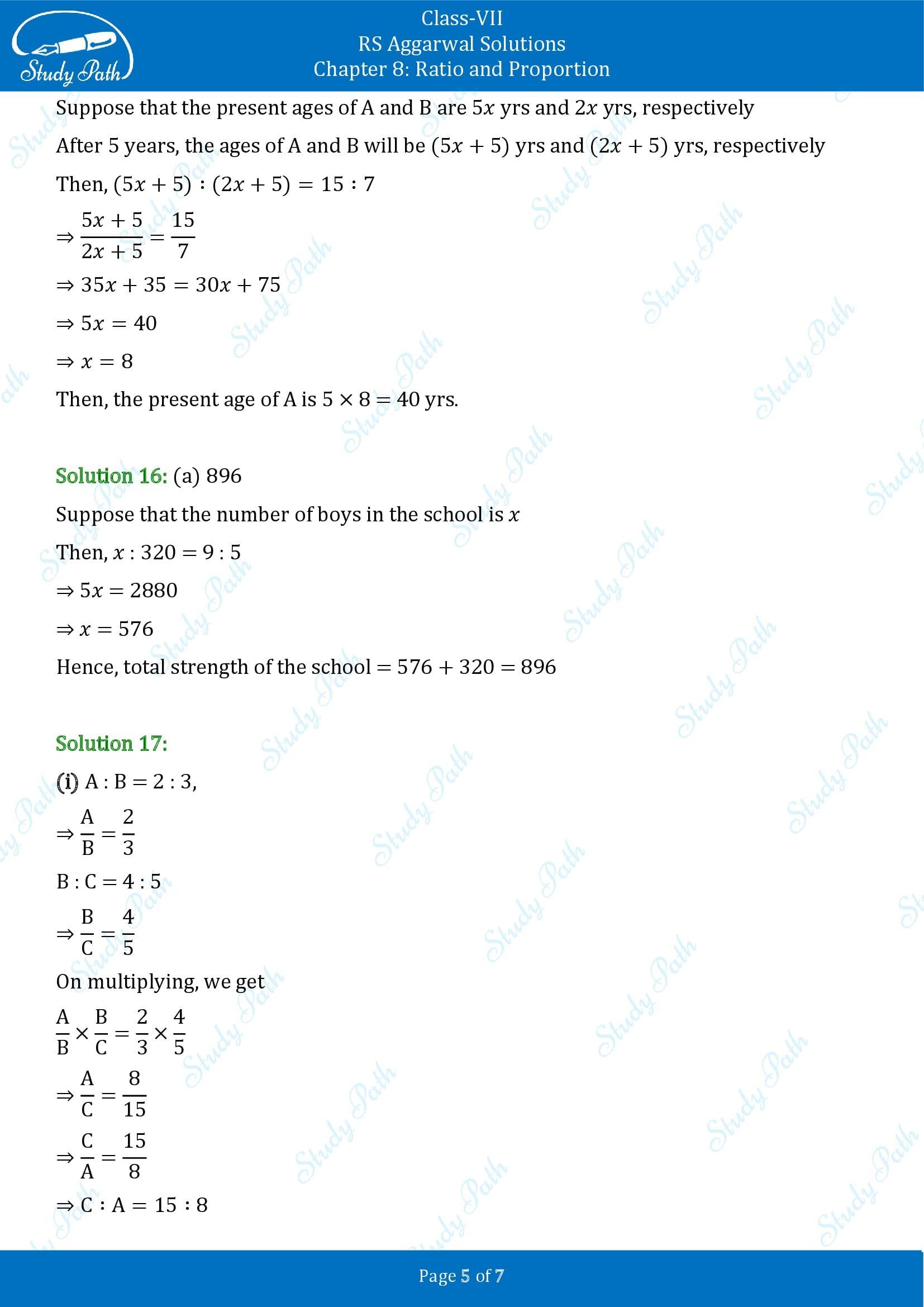 RS Aggarwal Solutions Class 7 Chapter 8 Ratio and Proportion Test Paper 00005
