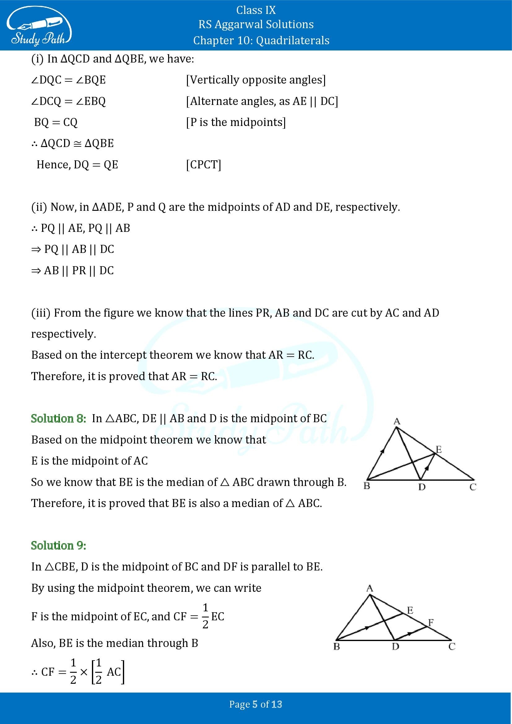 RS Aggarwal Solutions Class 9 Chapter 10 Quadrilaterals Exercise 10C 00005