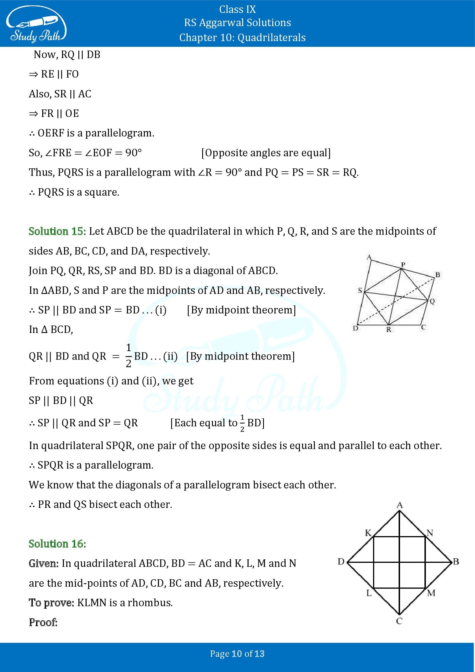 RS Aggarwal Solutions Class 9 Chapter 10 Quadrilaterals Exercise 10C 00010