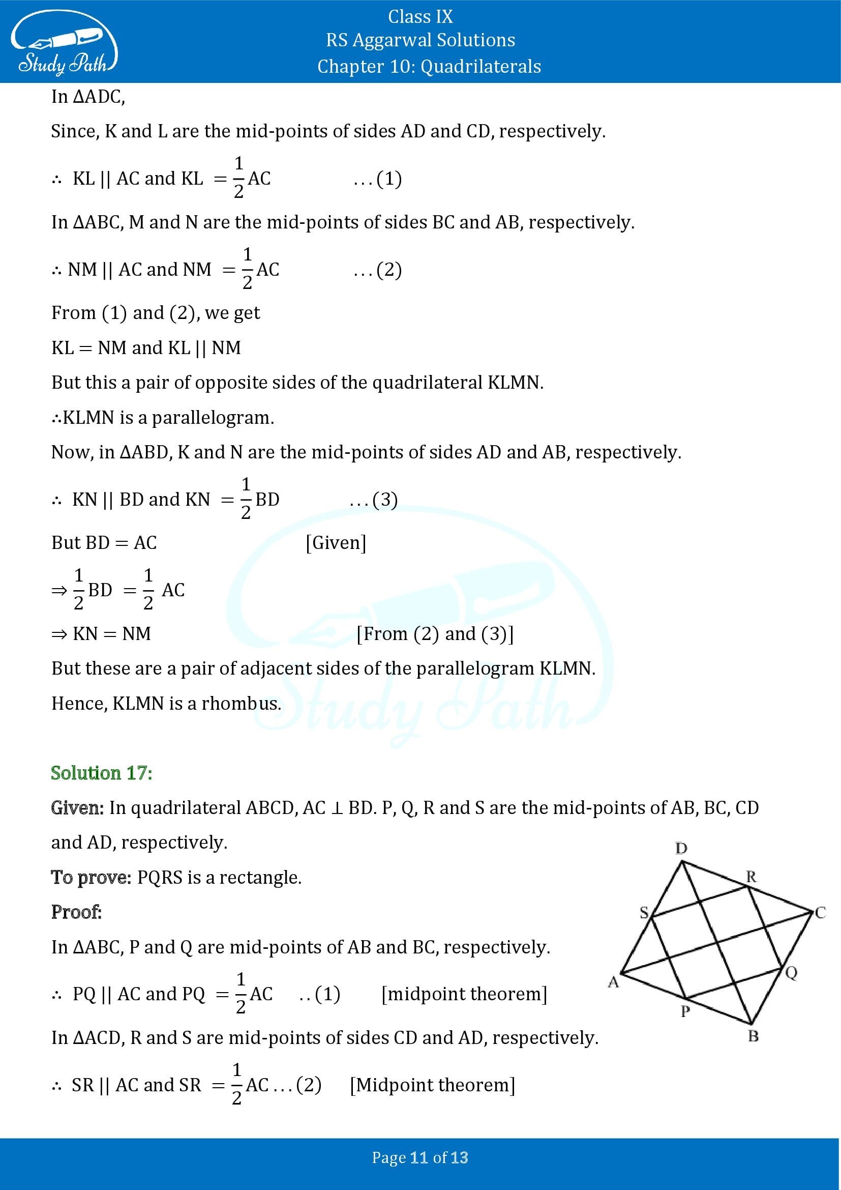 RS Aggarwal Solutions Class 9 Chapter 10 Quadrilaterals Exercise 10C 00011