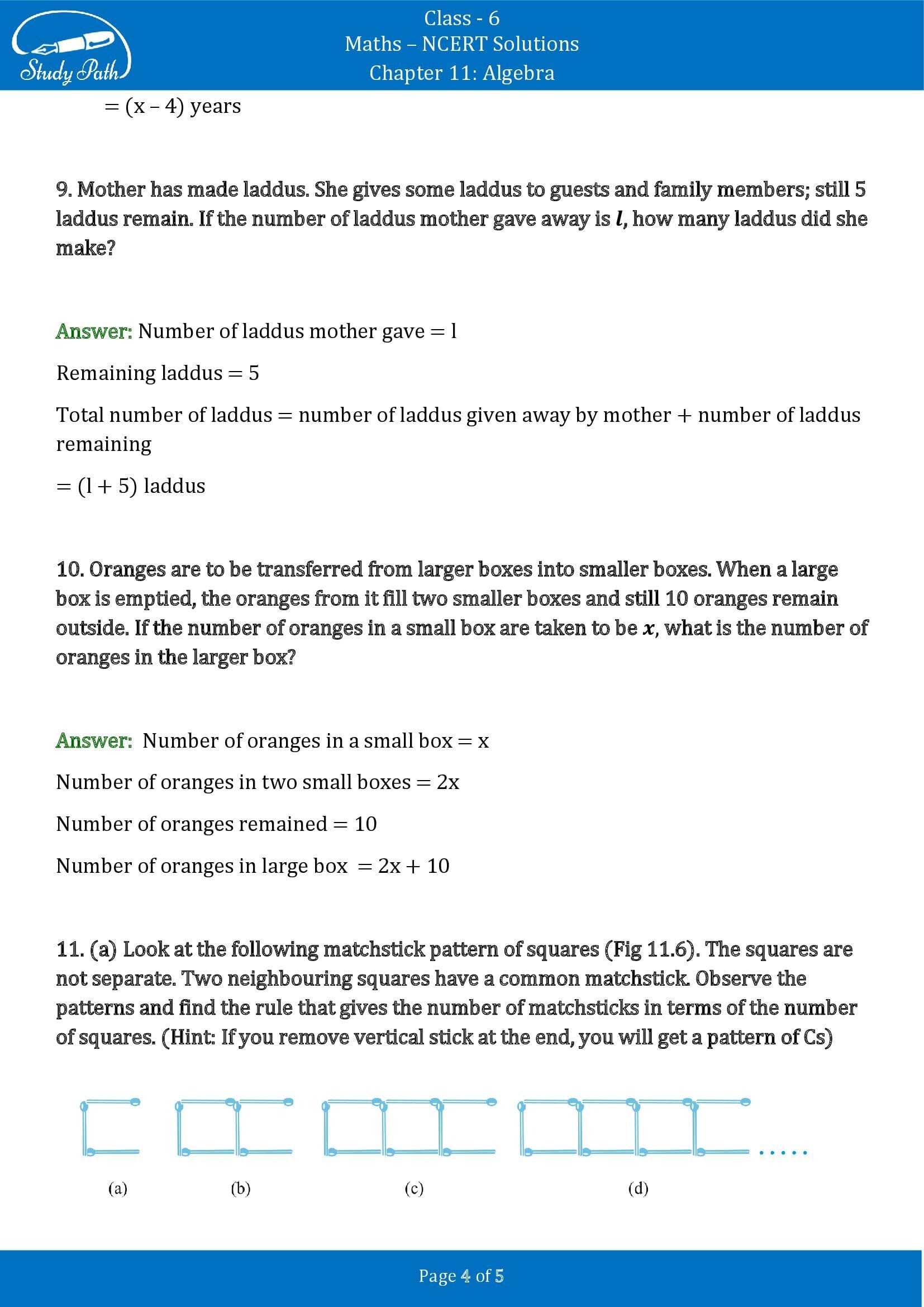 NCERT Solutions for Class 6 Maths Chapter 11 Algebra Exercise 11.1 00004