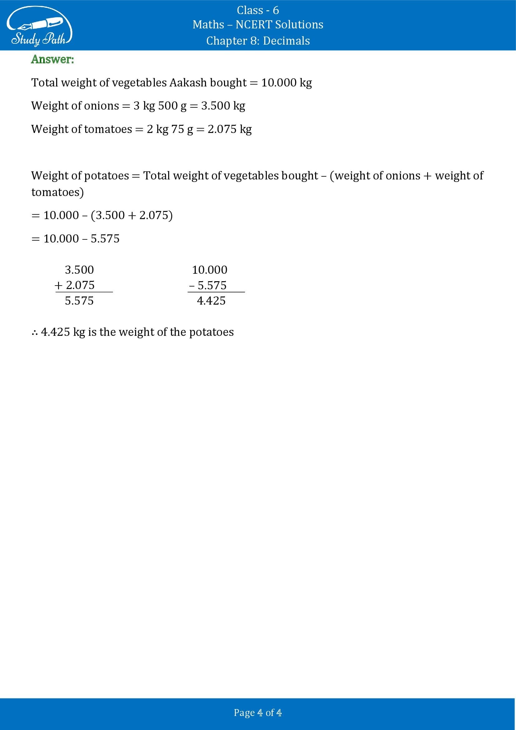 NCERT Solutions for Class 6 Maths Chapter 8 Decimals Exercise 8.6 00004