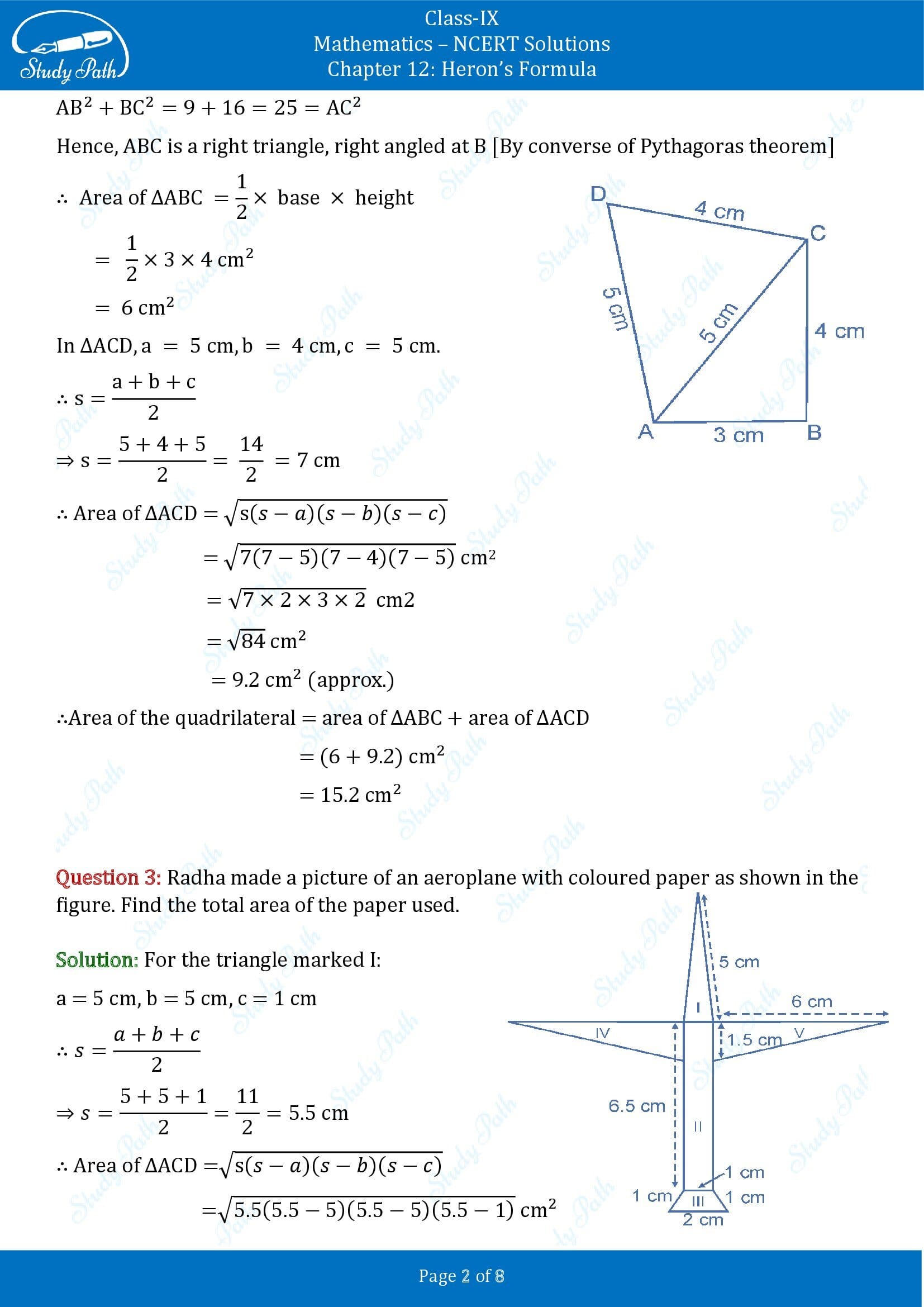 NCERT Solutions for Class 9 Maths Chapter 12 Herons Formula Exercise 12.2 00002