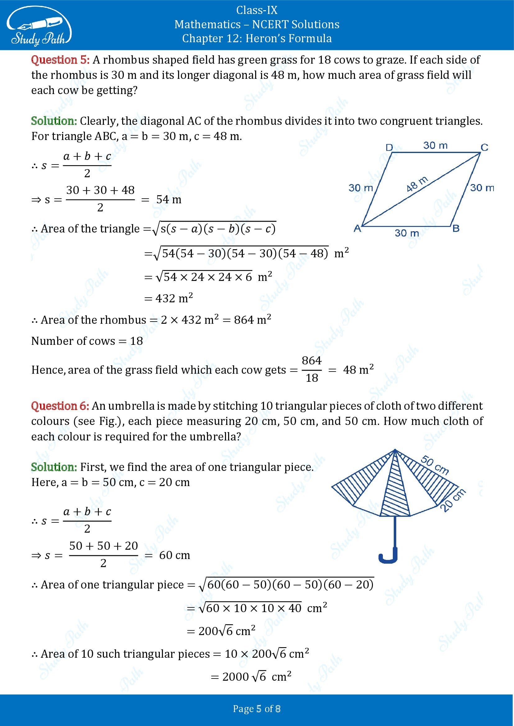 NCERT Solutions for Class 9 Maths Chapter 12 Herons Formula Exercise 12.2 00005