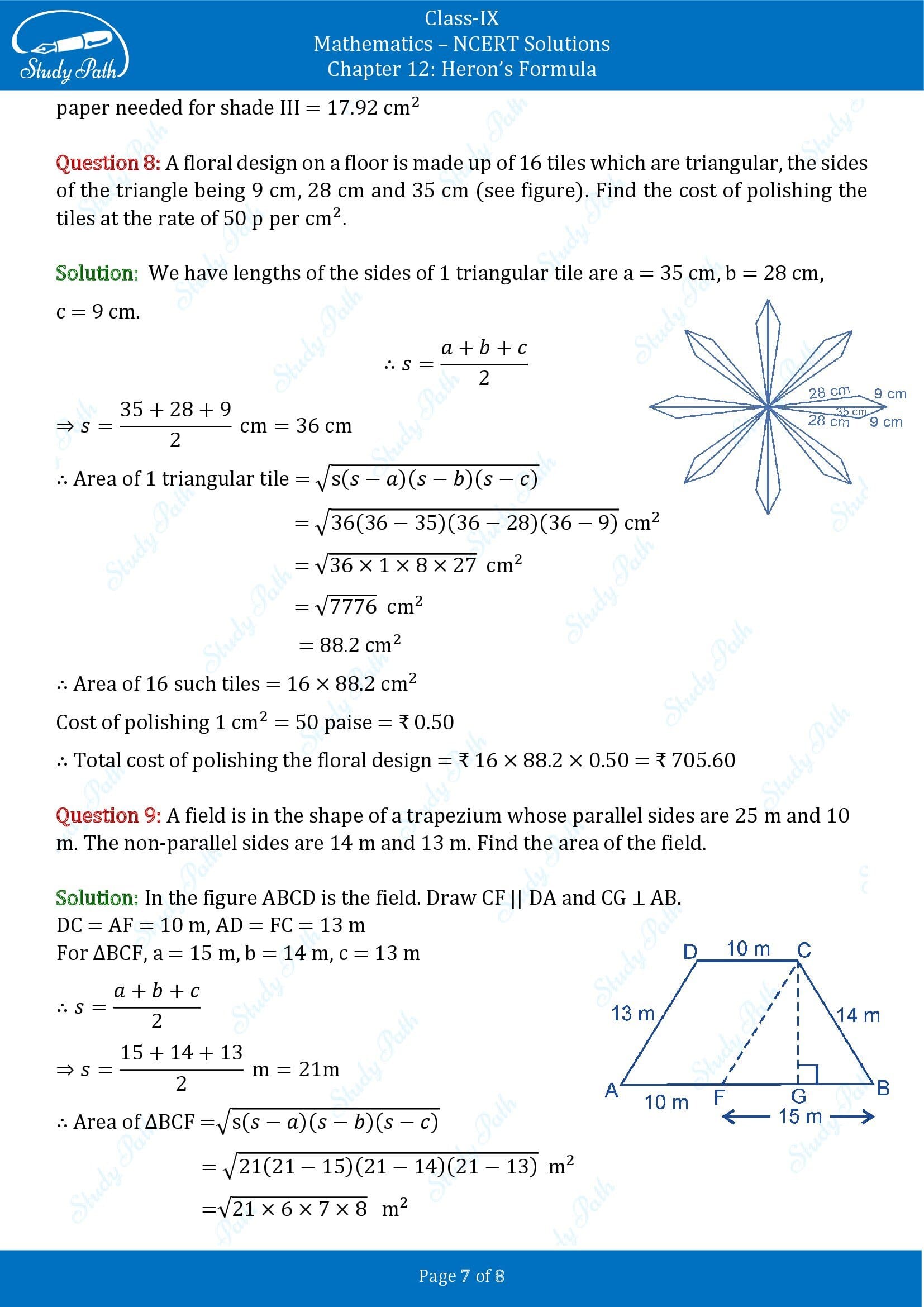 NCERT Solutions for Class 9 Maths Chapter 12 Herons Formula Exercise 12.2 00007