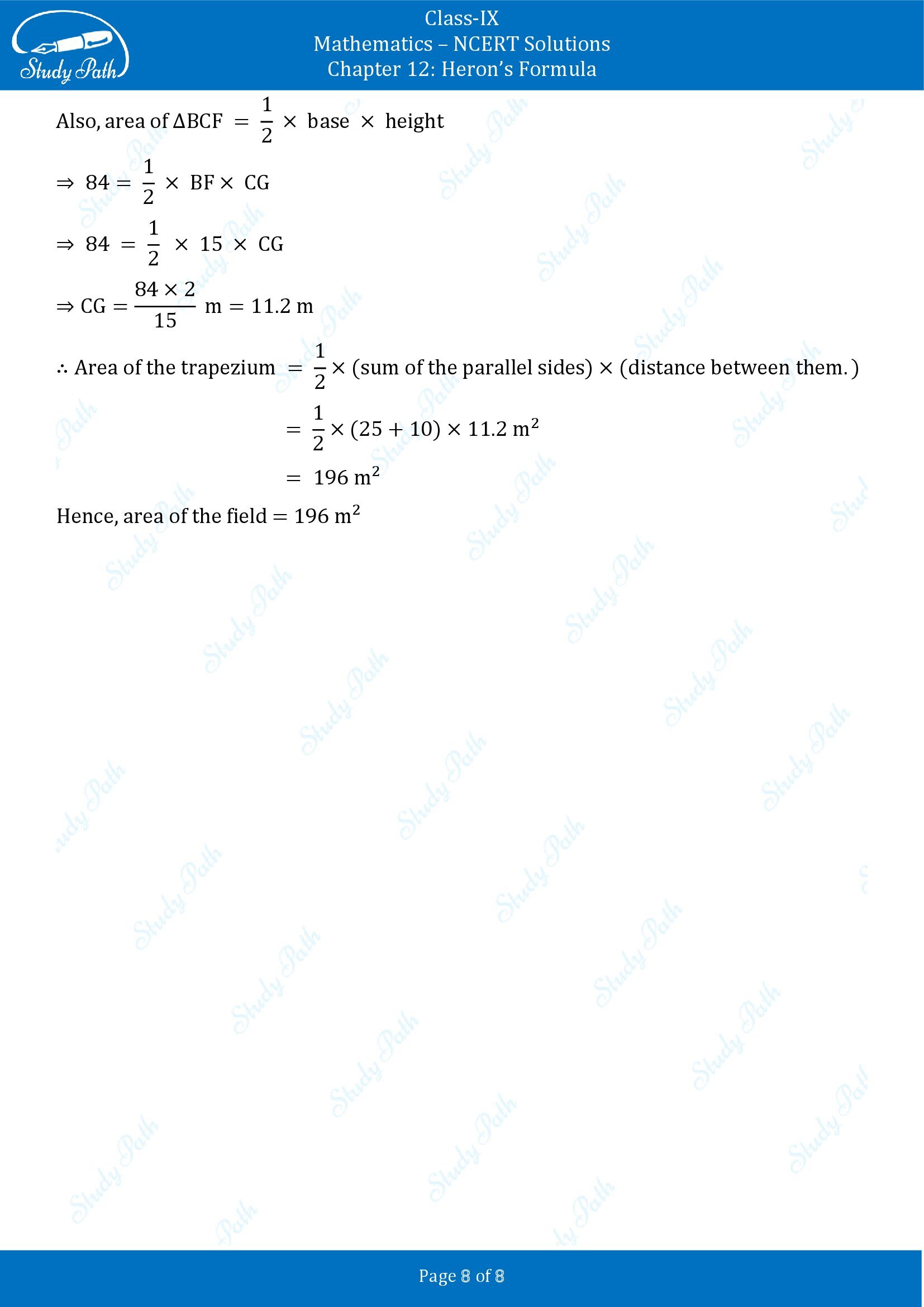 NCERT Solutions for Class 9 Maths Chapter 12 Herons Formula Exercise 12.2 00008