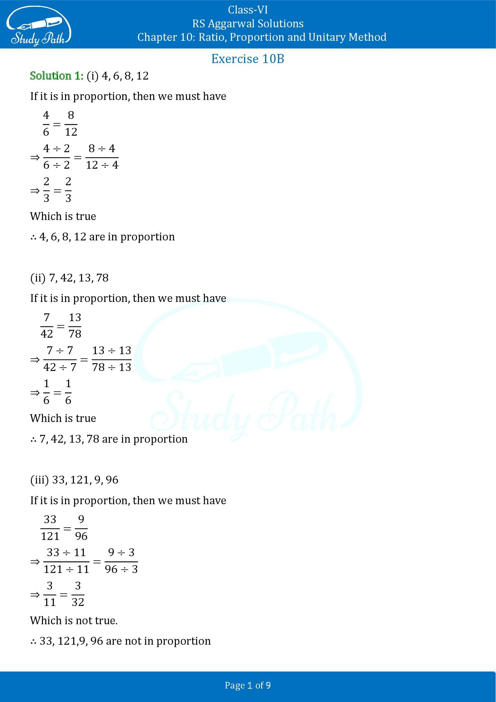 RS Aggarwal Solutions Class 6 Chapter 10 Ratio Proportion and Unitary Method Exercise 10B 00001