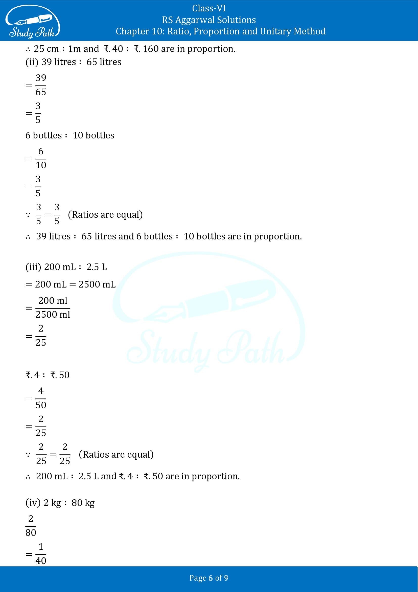 RS Aggarwal Solutions Class 6 Chapter 10 Ratio Proportion and Unitary Method Exercise 10B 00006