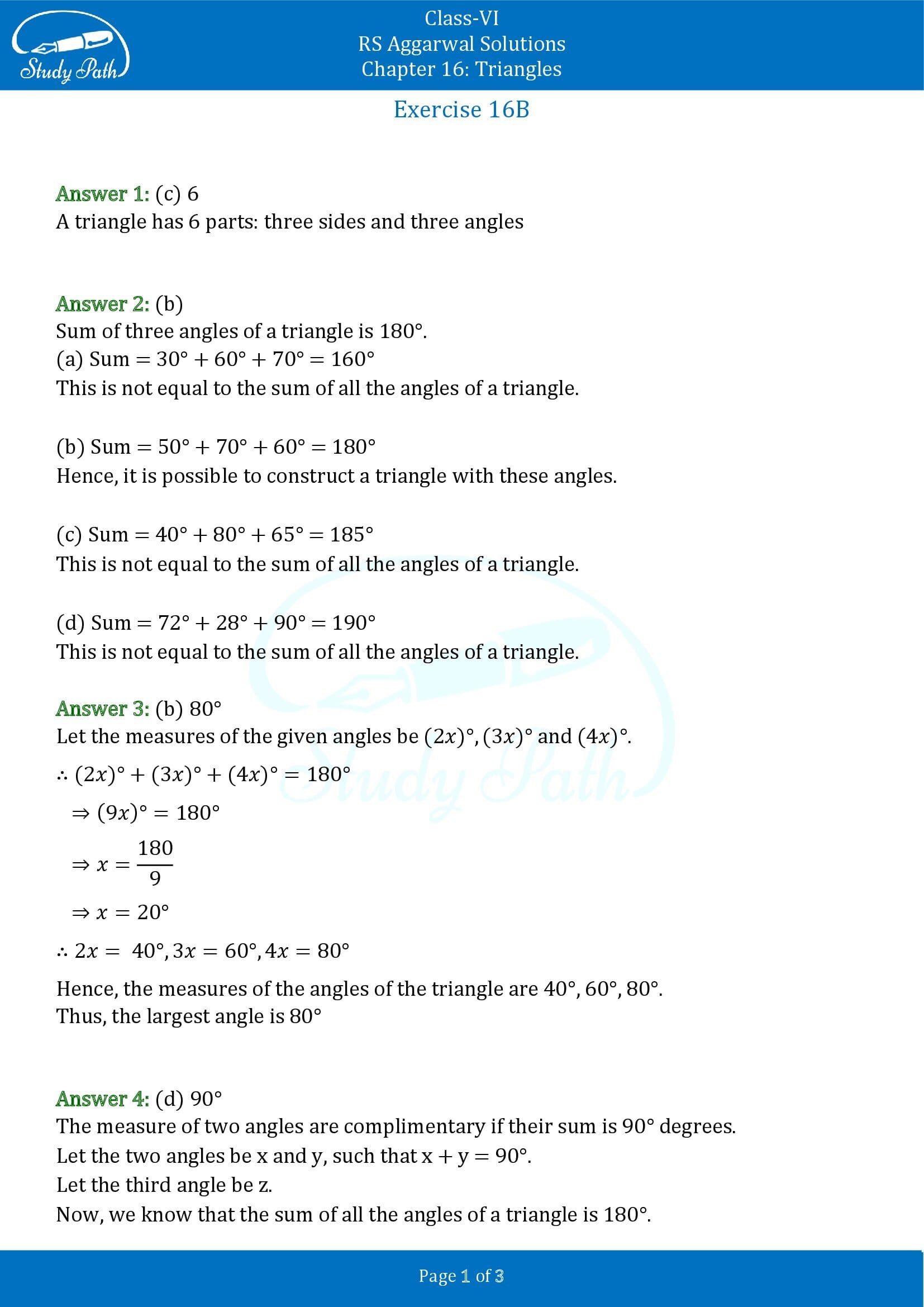 RS Aggarwal Solutions Class 6 Chapter 16 Triangles Exercise 16B MCQs 00001