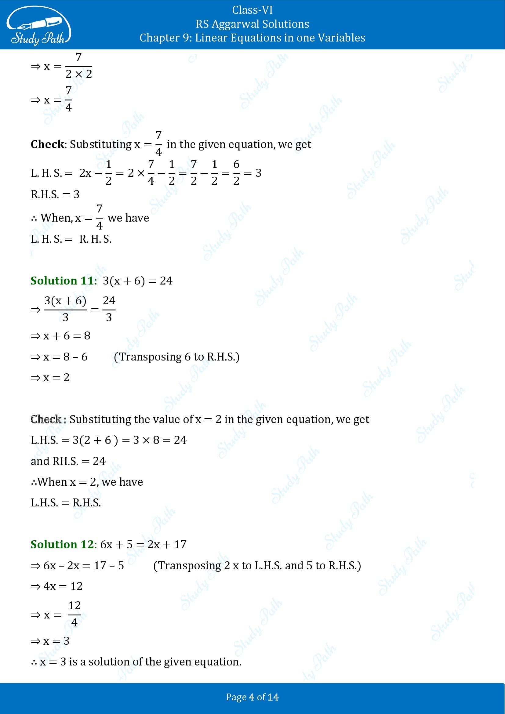 RS Aggarwal Solutions Class 6 Chapter 9 Linear Equations in One Variable Exercise 9B 00004