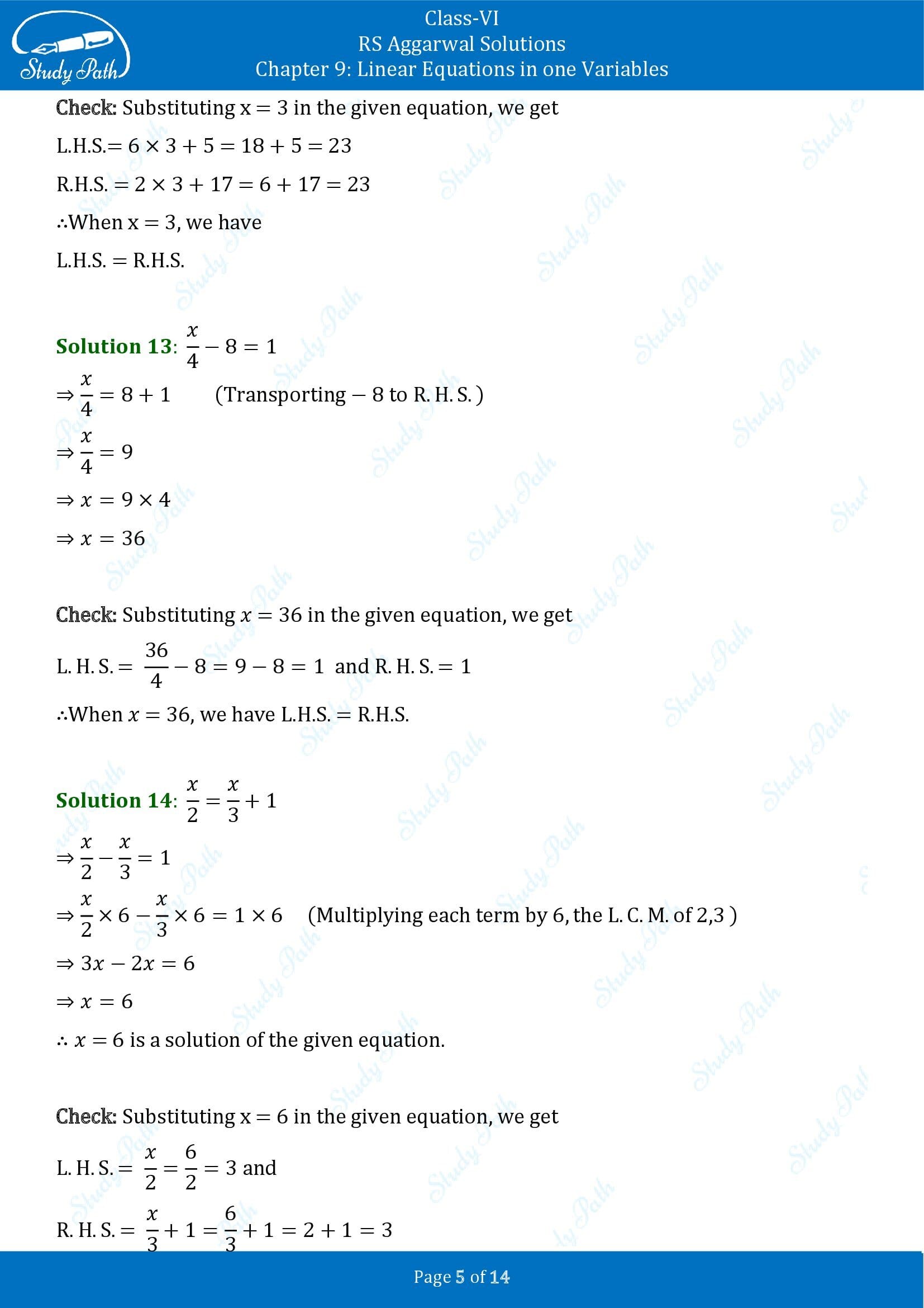 RS Aggarwal Solutions Class 6 Chapter 9 Linear Equations in One Variable Exercise 9B 00005