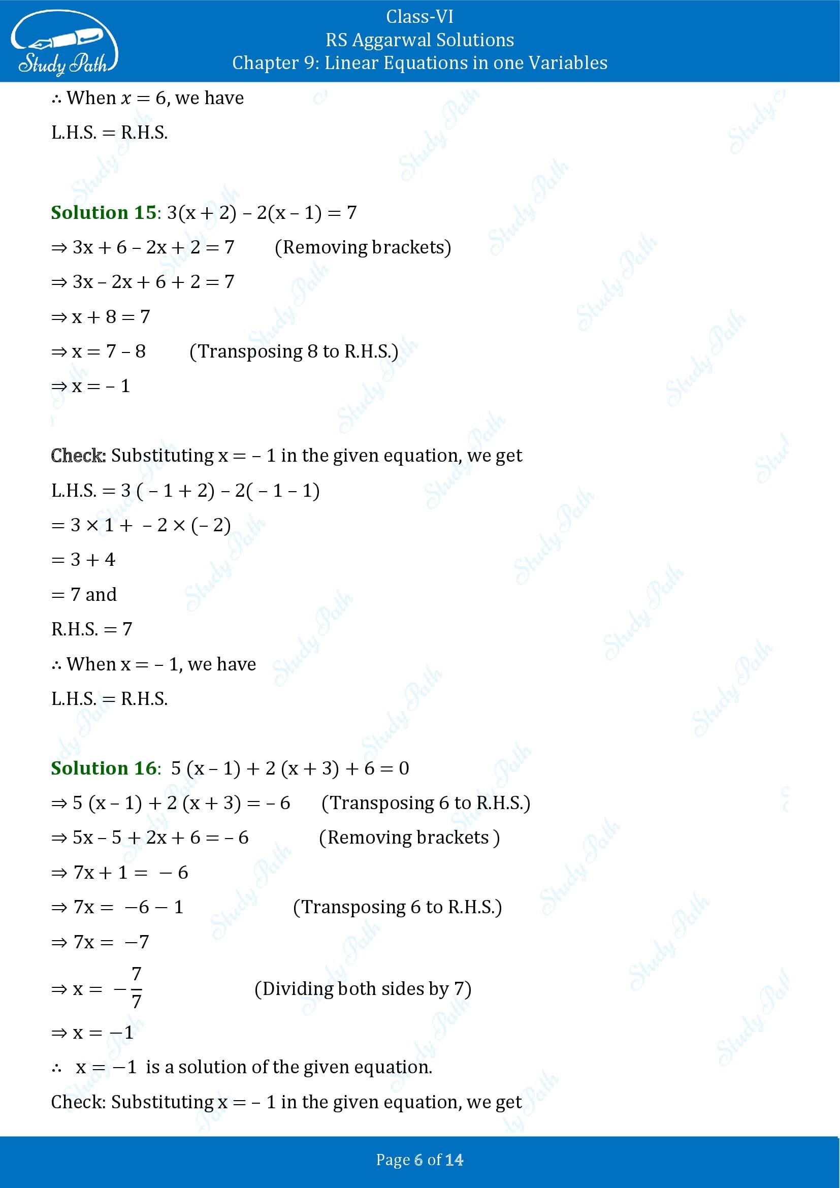 RS Aggarwal Solutions Class 6 Chapter 9 Linear Equations in One Variable Exercise 9B 00006