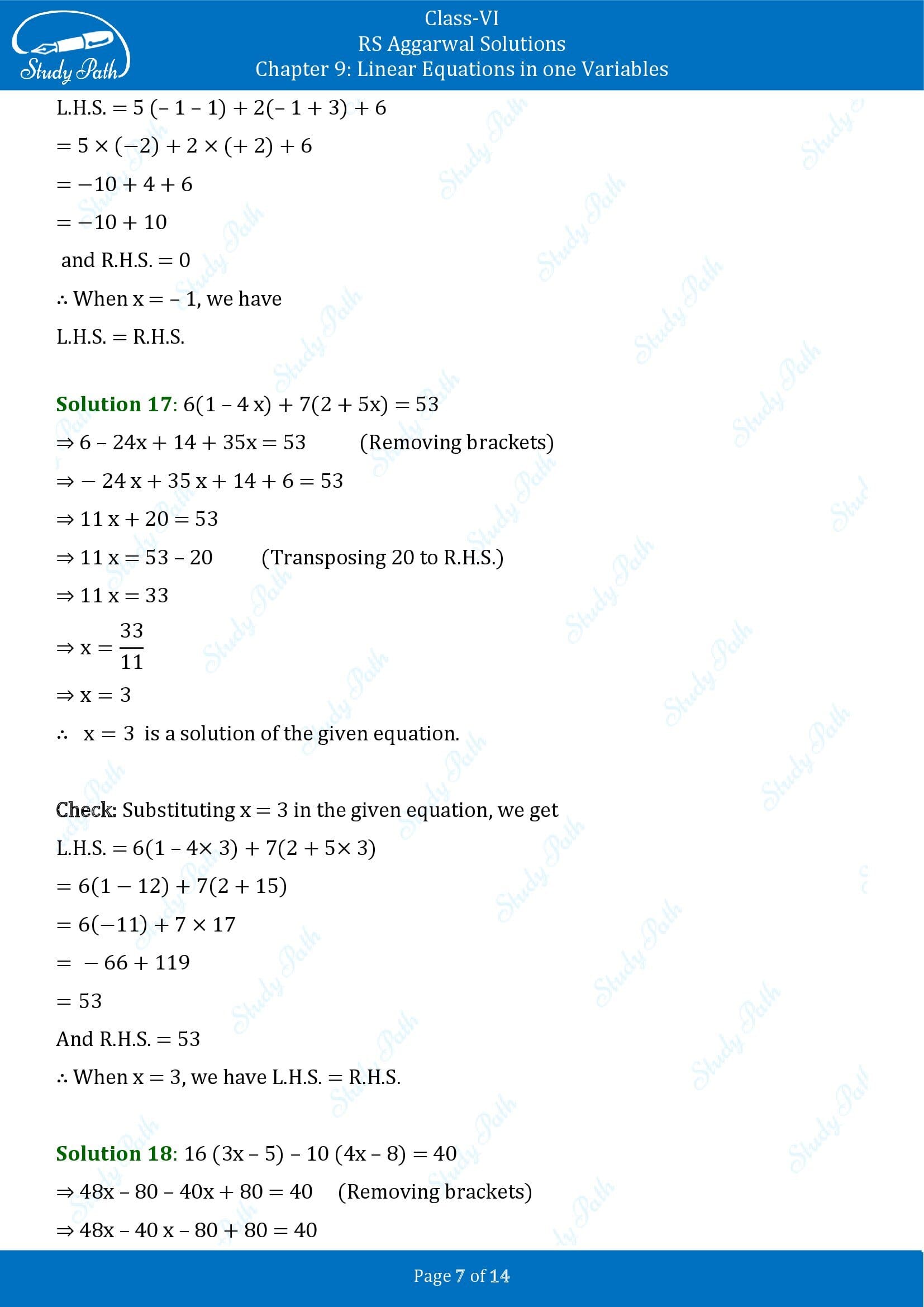 RS Aggarwal Solutions Class 6 Chapter 9 Linear Equations in One Variable Exercise 9B 00007