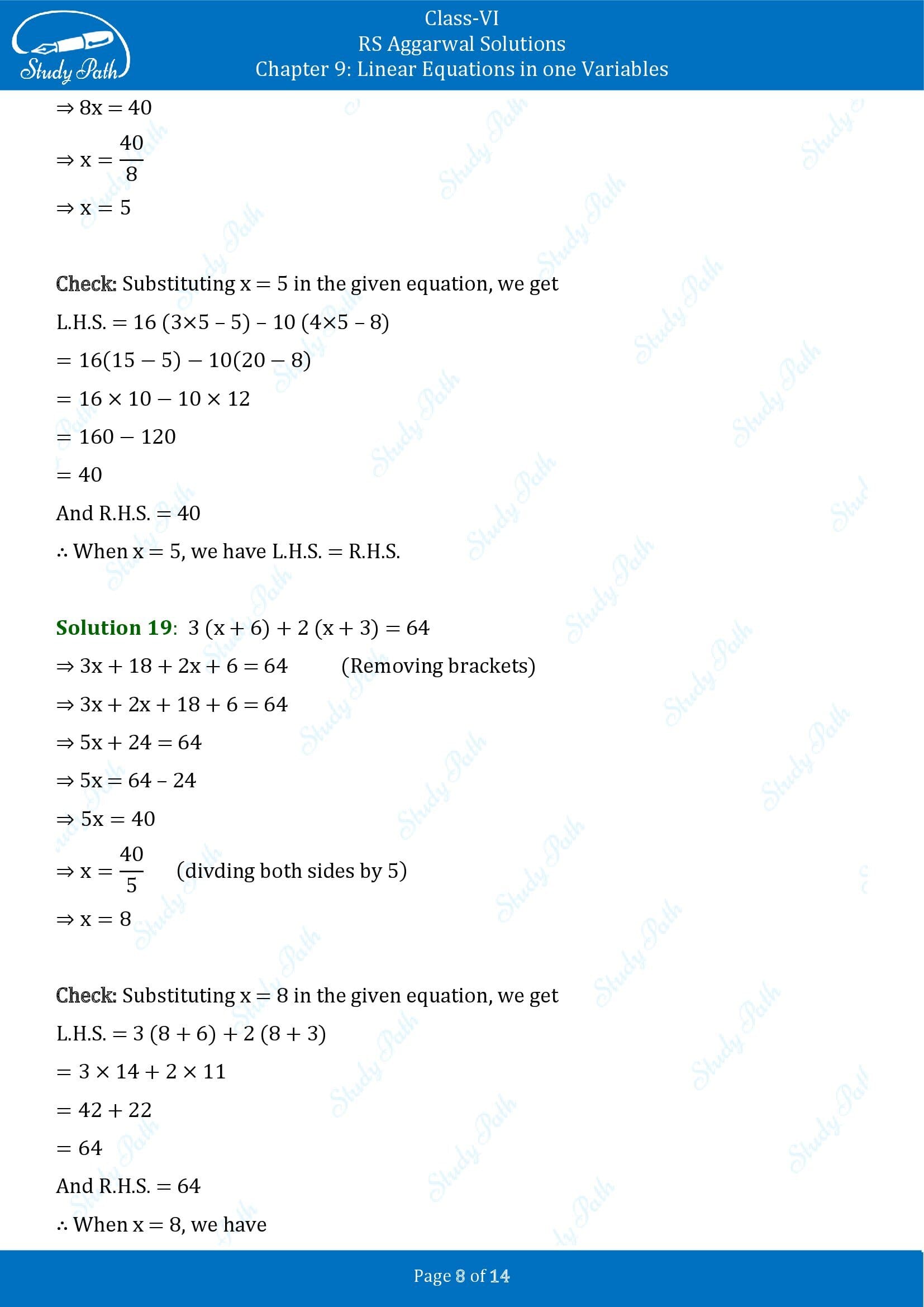 RS Aggarwal Solutions Class 6 Chapter 9 Linear Equations in One Variable Exercise 9B 00008