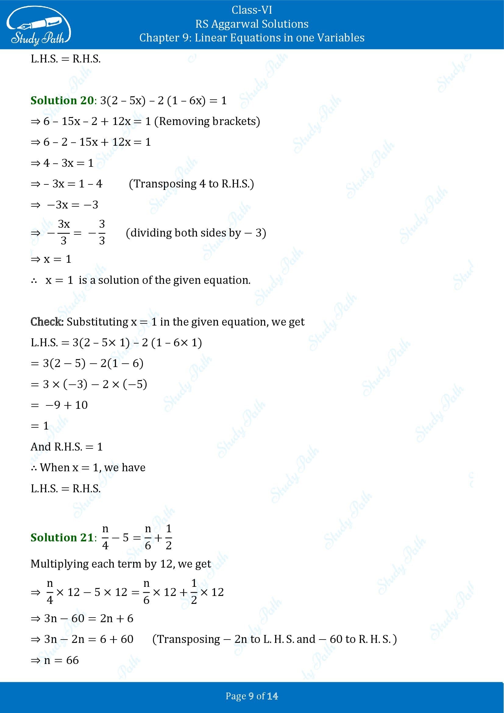 RS Aggarwal Solutions Class 6 Chapter 9 Linear Equations in One Variable Exercise 9B 00009