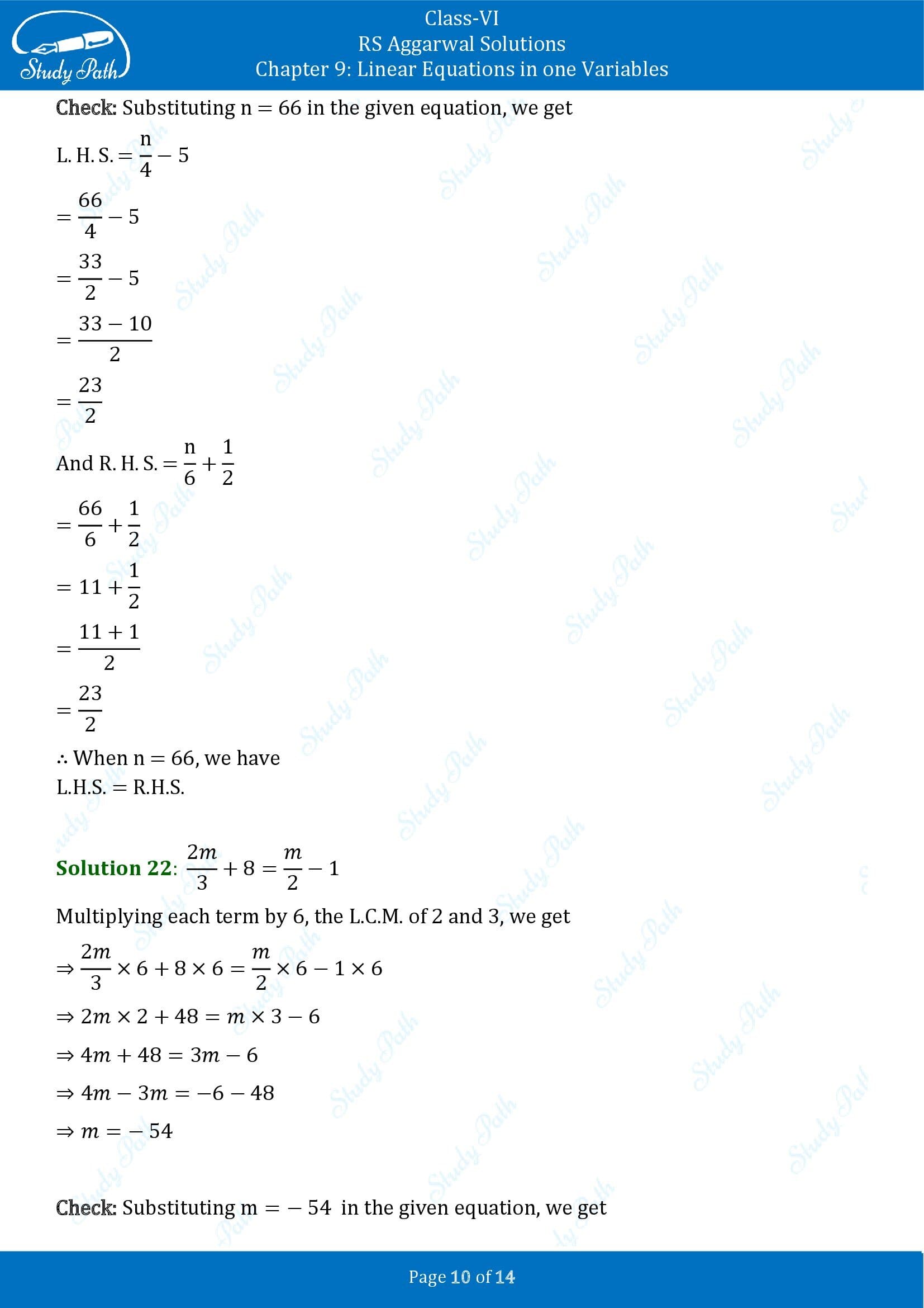 RS Aggarwal Solutions Class 6 Chapter 9 Linear Equations in One Variable Exercise 9B 00010