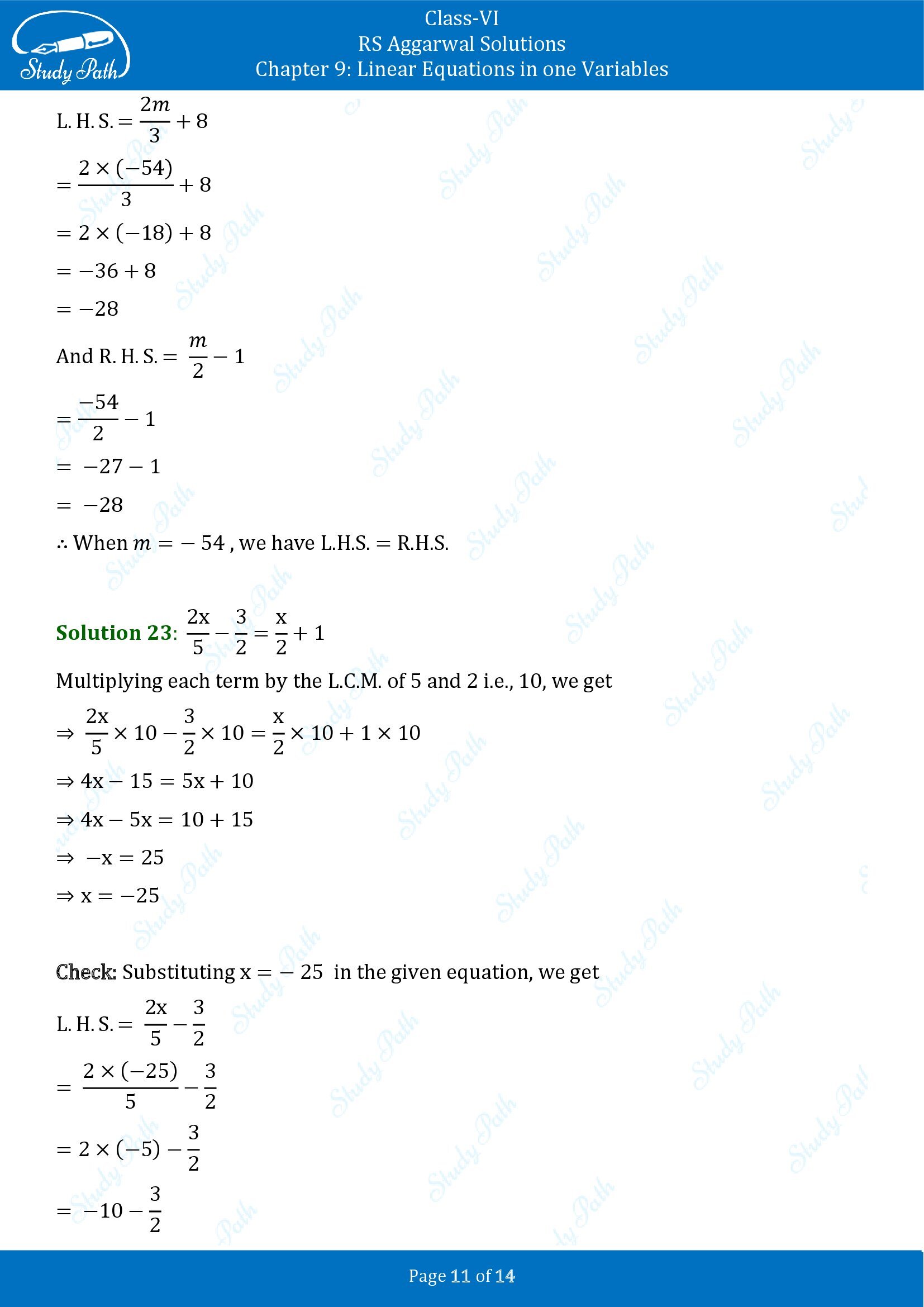 RS Aggarwal Solutions Class 6 Chapter 9 Linear Equations in One Variable Exercise 9B 00011