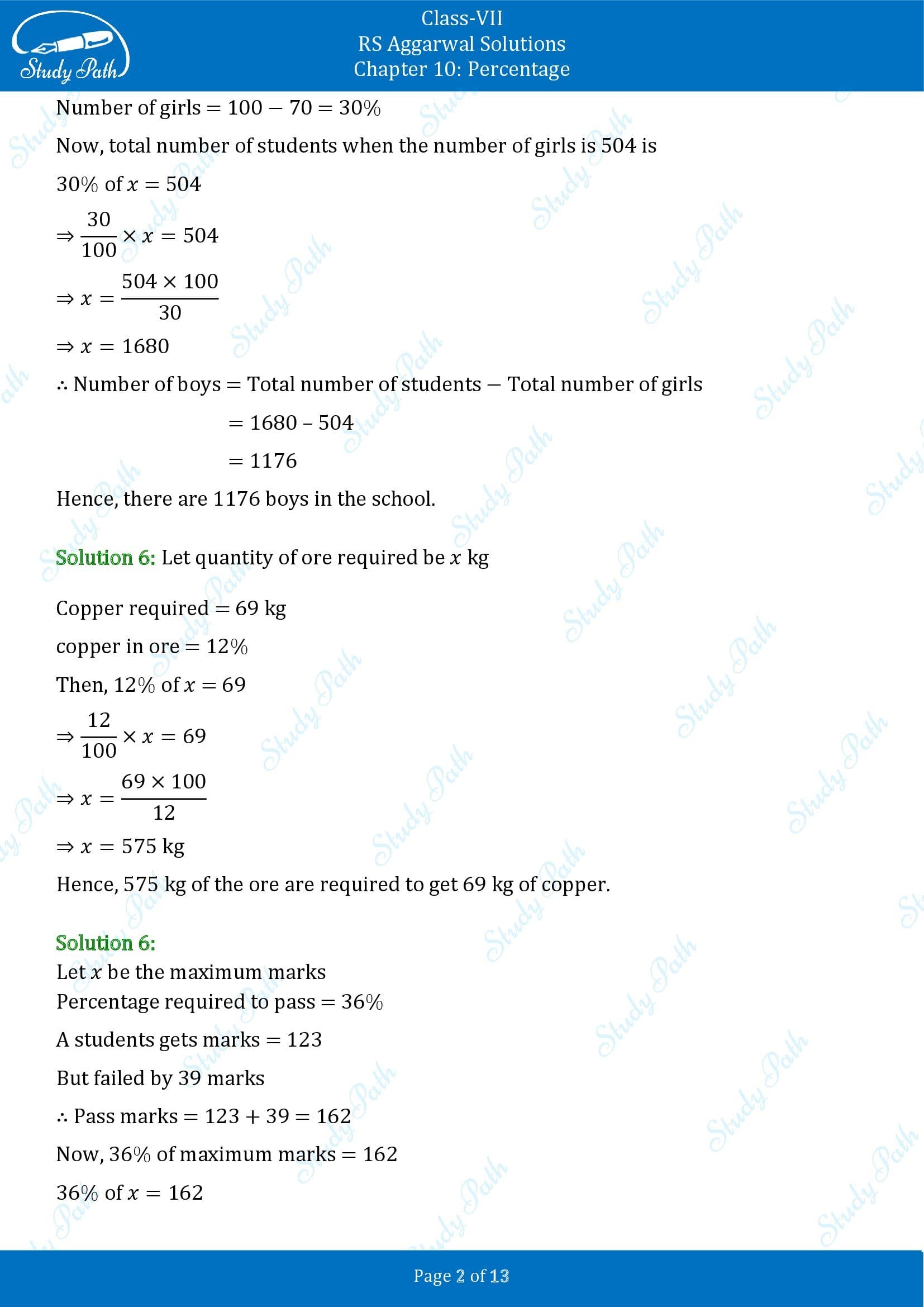 RS Aggarwal Solutions Class 7 Chapter 10 Percentage Exercise 10B 00002
