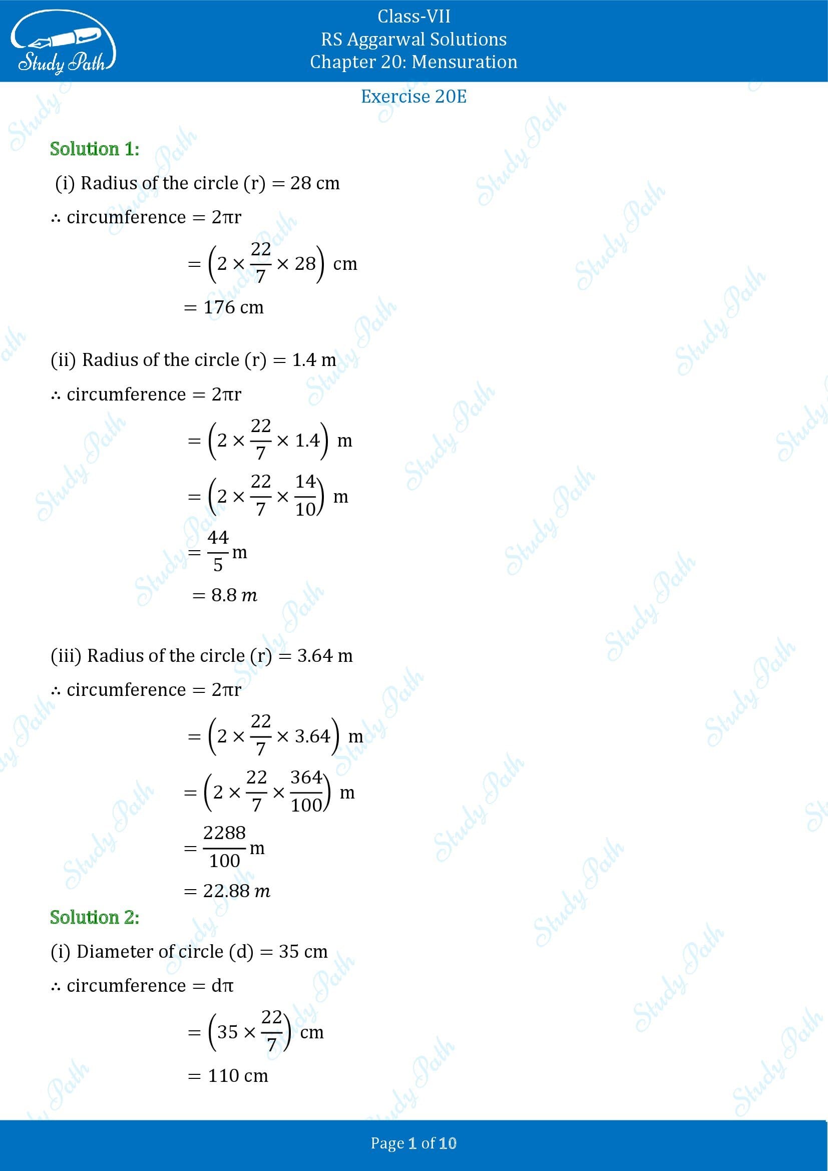 RS Aggarwal Solutions Class 7 Chapter 20 Mensuration Exercise 20E 00001
