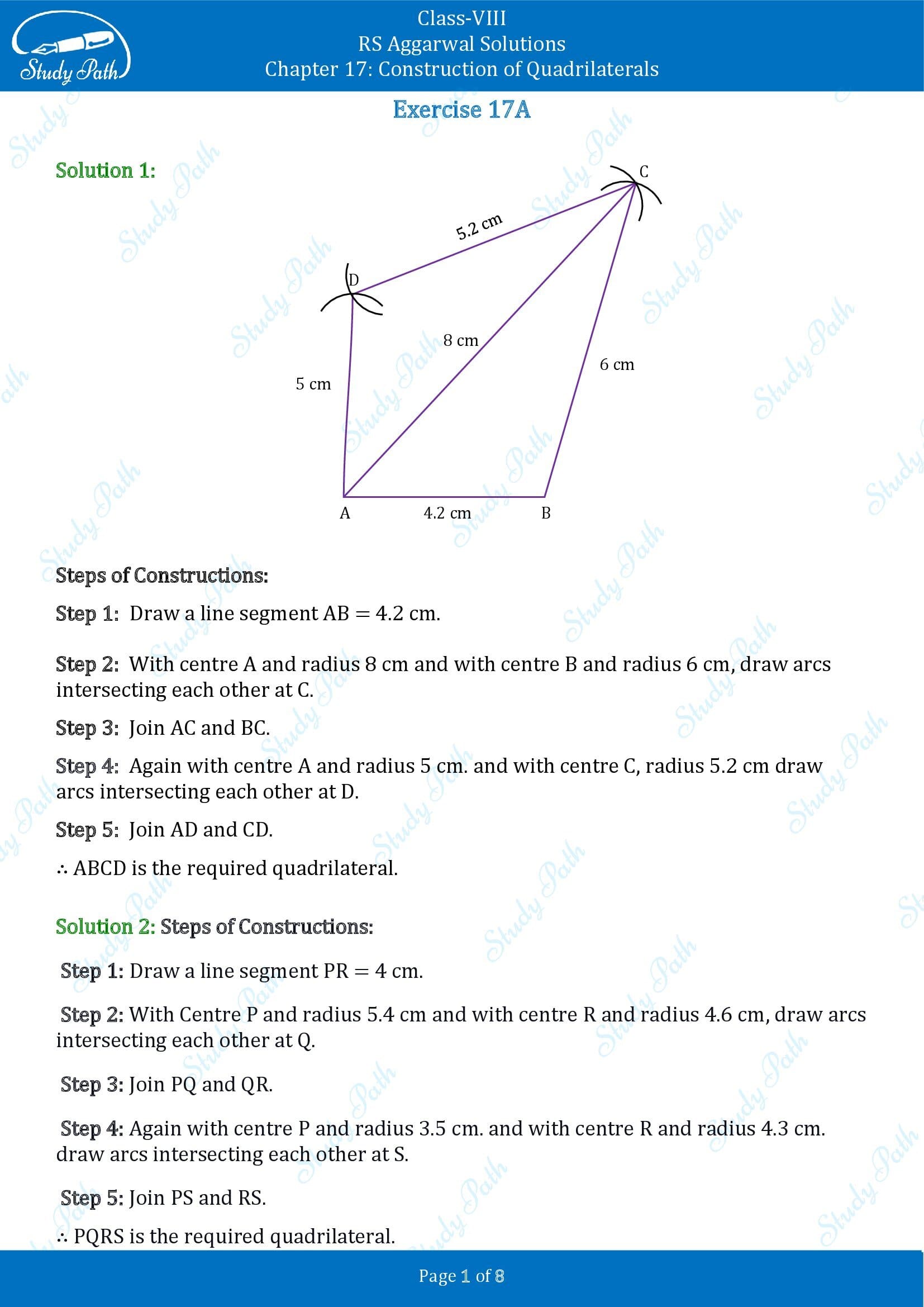 RS Aggarwal Solutions Class 8 Chapter 17 Construction of Quadrilaterals Exercise 17A 00001