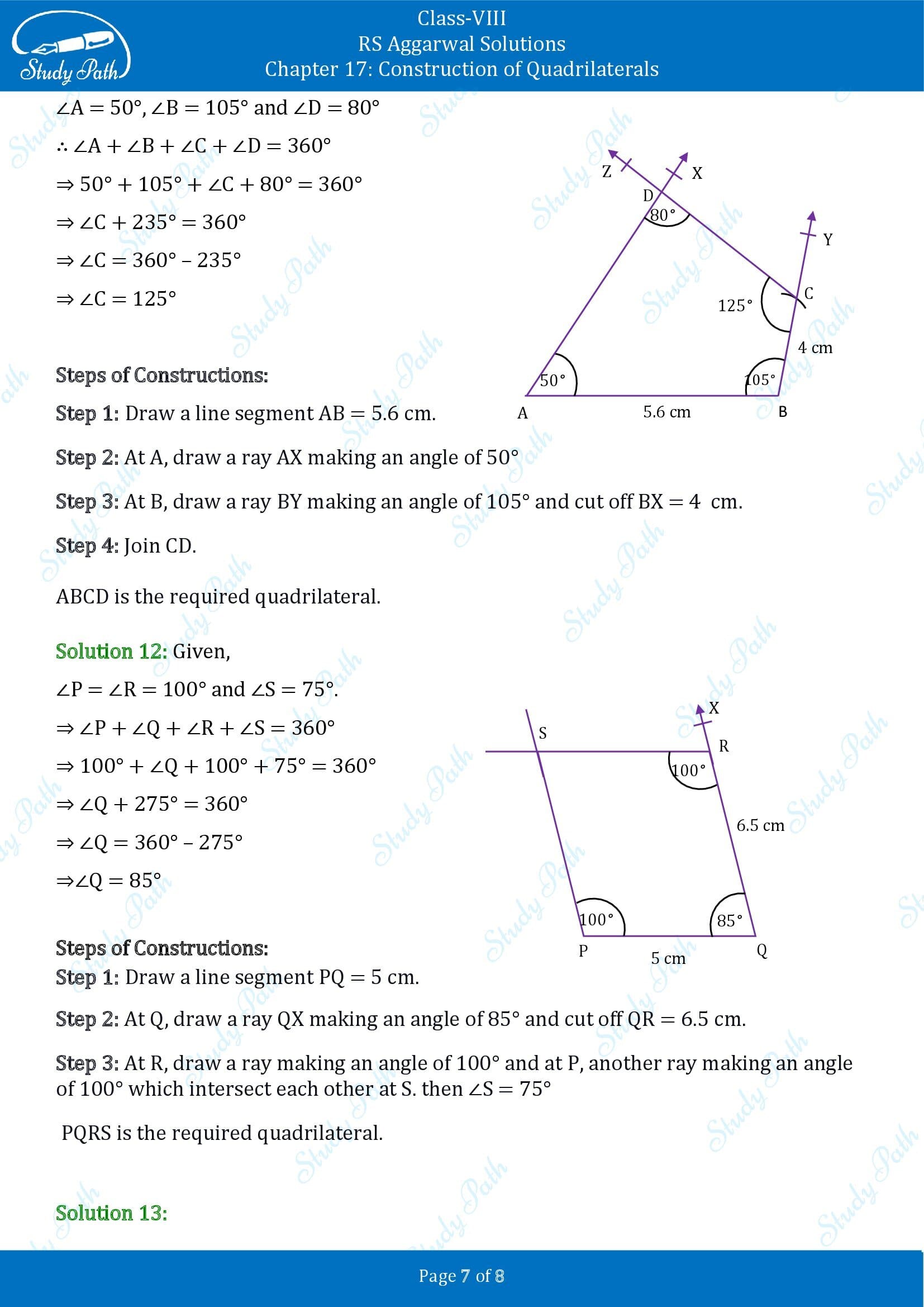 RS Aggarwal Solutions Class 8 Chapter 17 Construction of Quadrilaterals Exercise 17A 00007