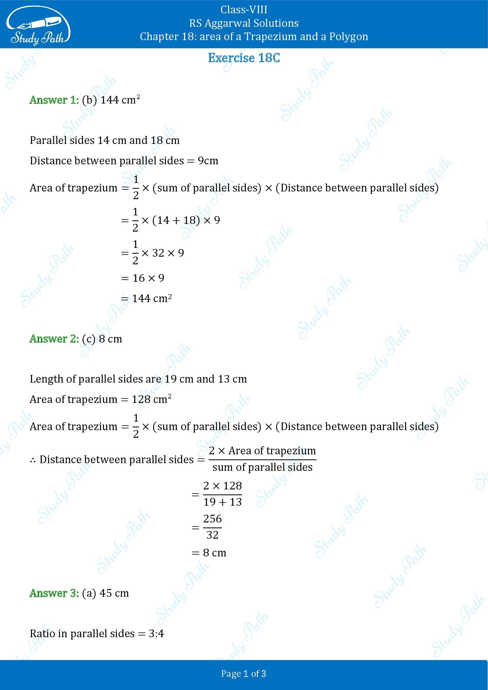 RS Aggarwal Solutions Class 8 Chapter 18 Area of a Trapezium and a Polygon Exercise 18C MCQs 00001