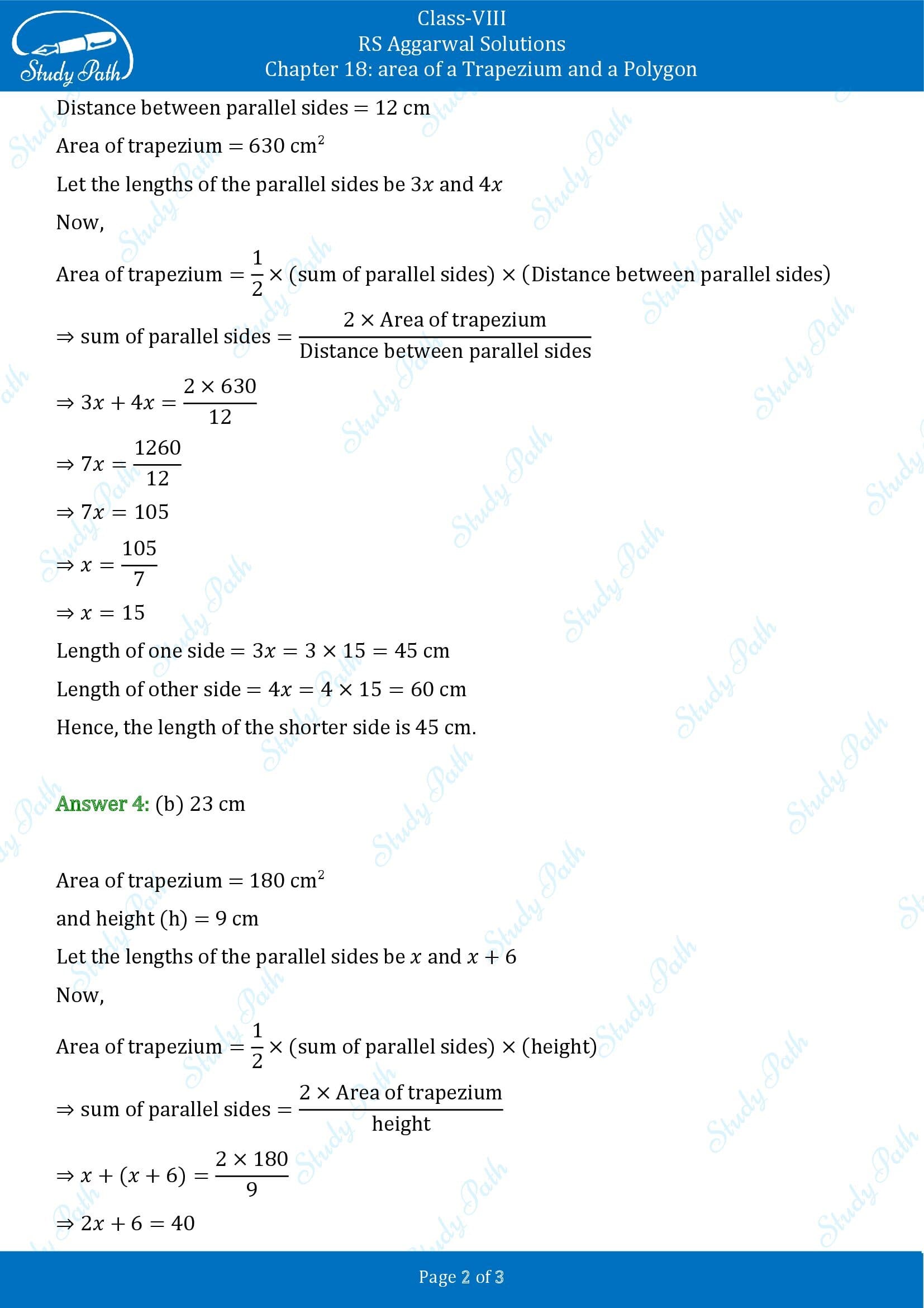 RS Aggarwal Solutions Class 8 Chapter 18 Area of a Trapezium and a Polygon Exercise 18C MCQs 00002