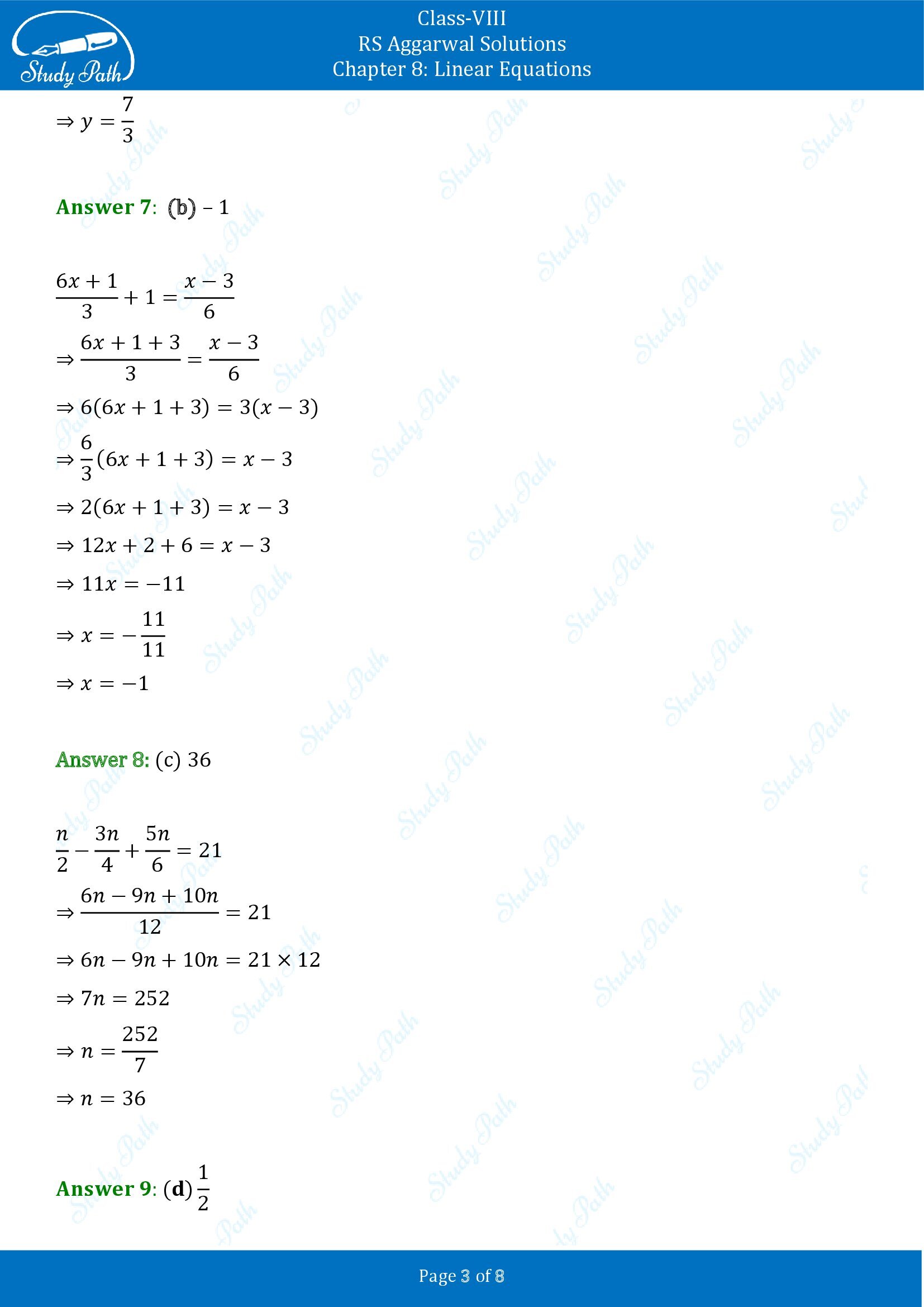 RS Aggarwal Solutions Class 8 Chapter 8 Linear Equations Exercise 8C MCQs 00003