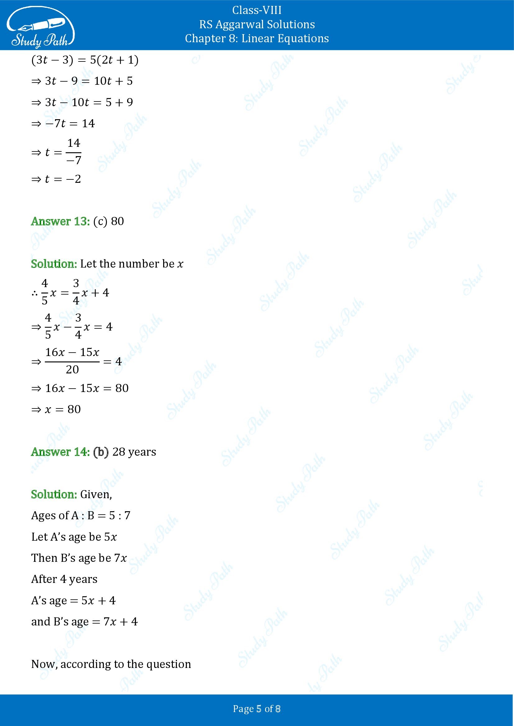 RS Aggarwal Solutions Class 8 Chapter 8 Linear Equations Exercise 8C MCQs 00005