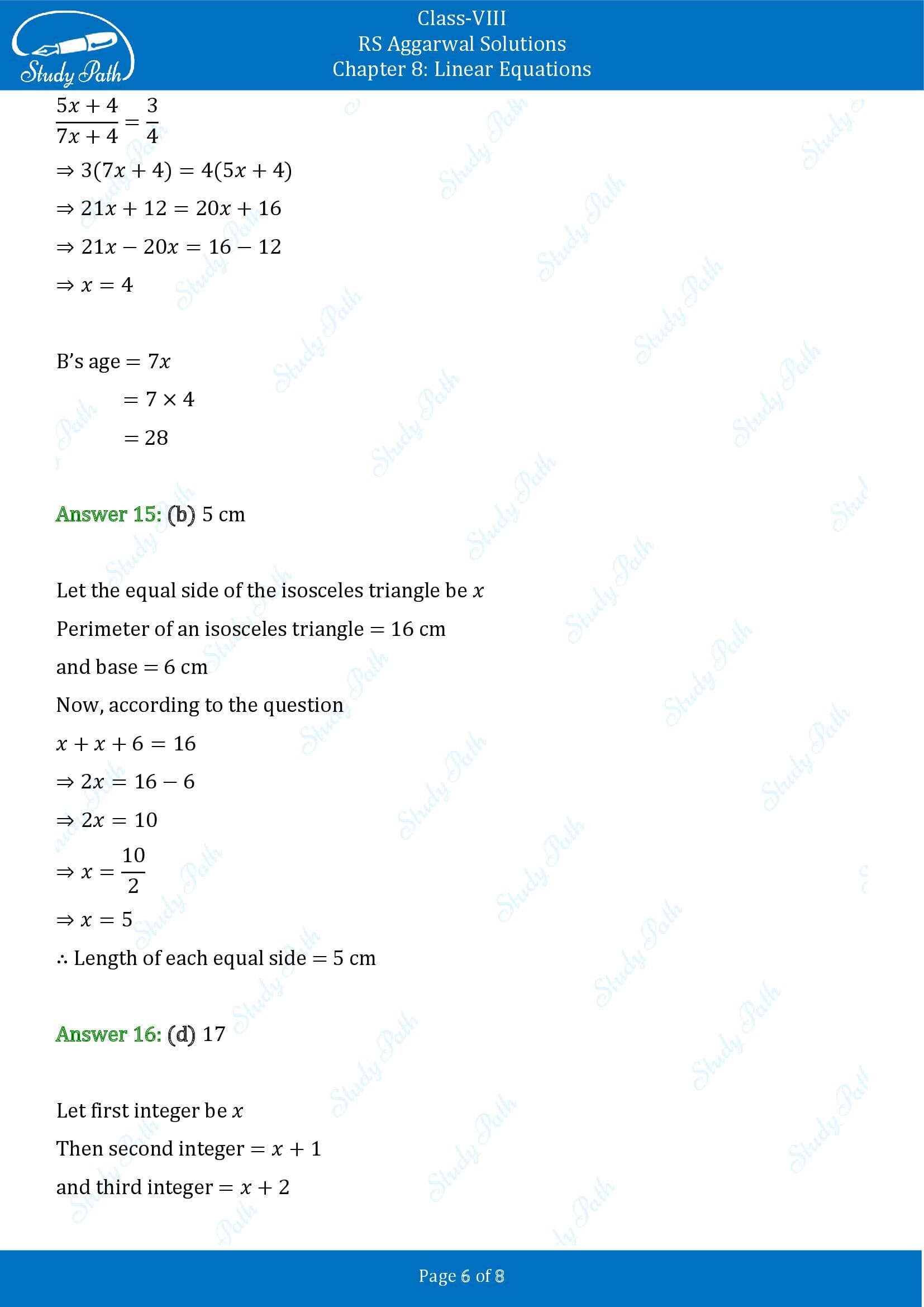 RS Aggarwal Solutions Class 8 Chapter 8 Linear Equations Exercise 8C MCQs 00006