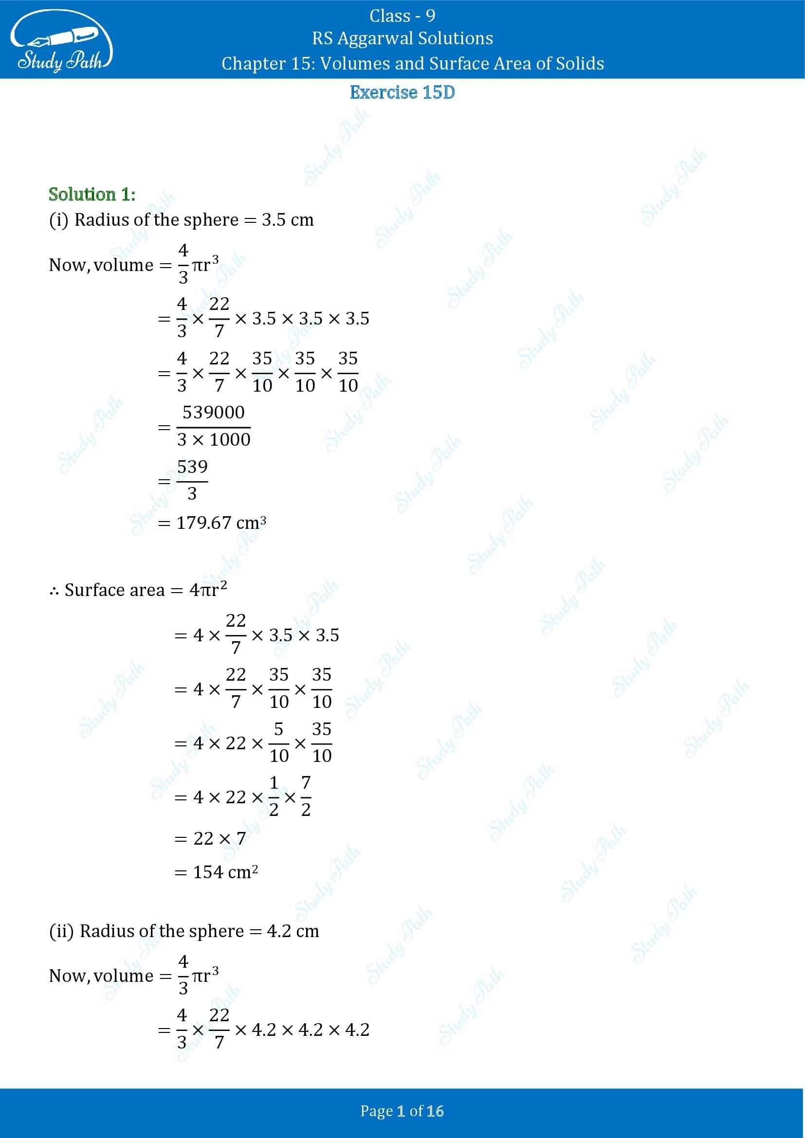 RS Aggarwal Solutions Class 9 Chapter 15 Volumes and Surface Area of Solids Exercise 15D 00001