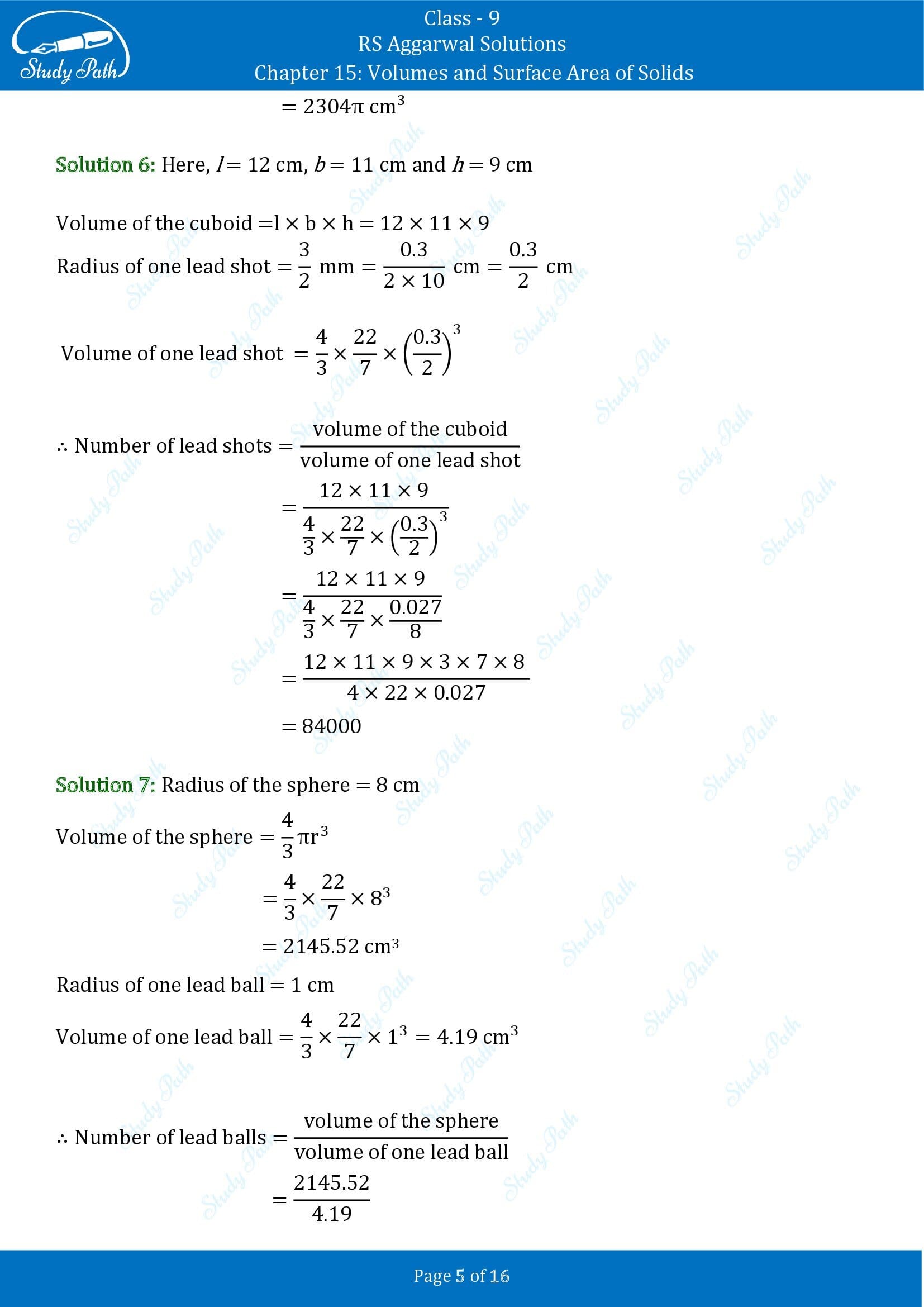 RS Aggarwal Solutions Class 9 Chapter 15 Volumes and Surface Area of Solids Exercise 15D 00005
