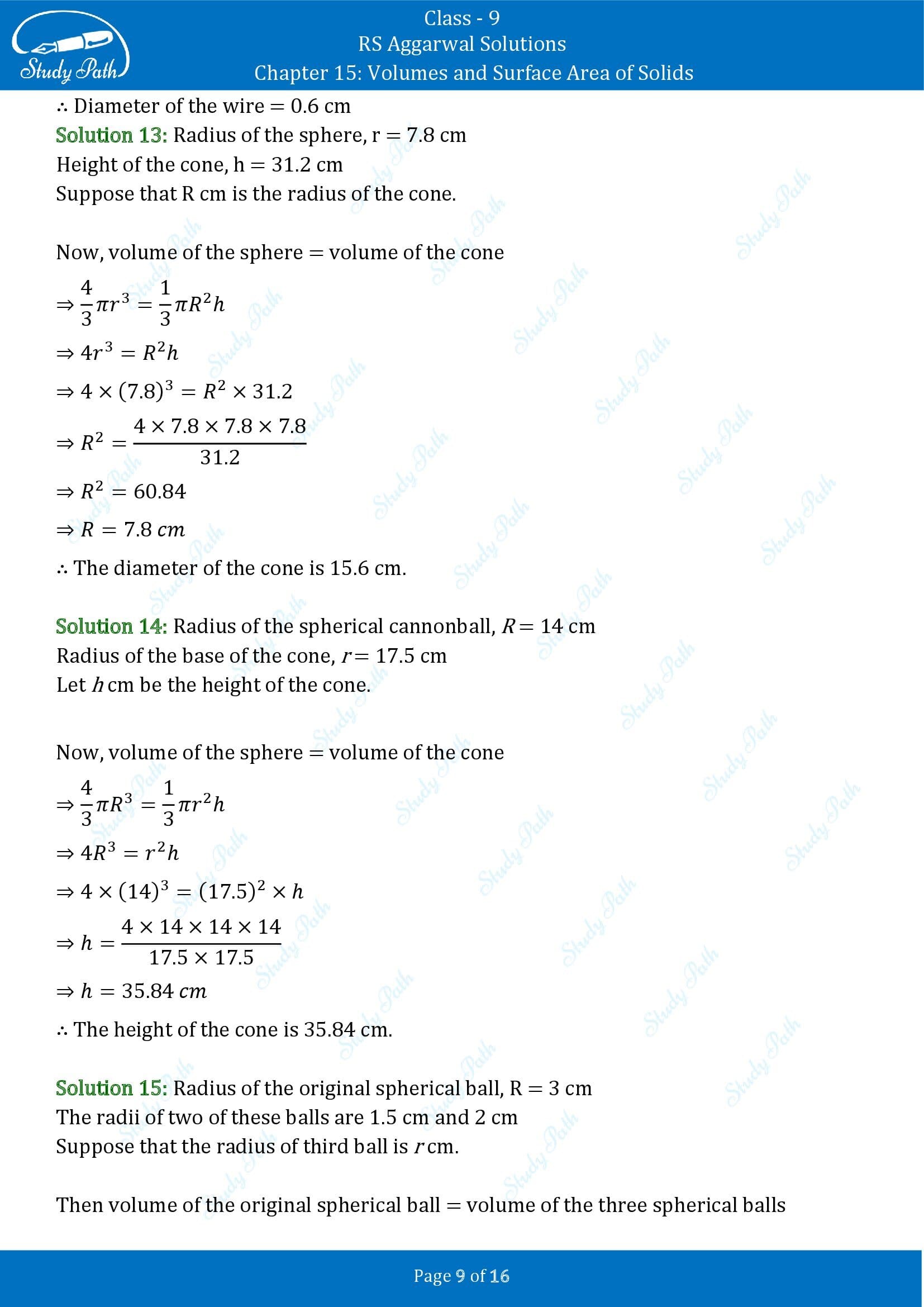RS Aggarwal Solutions Class 9 Chapter 15 Volumes and Surface Area of Solids Exercise 15D 00009