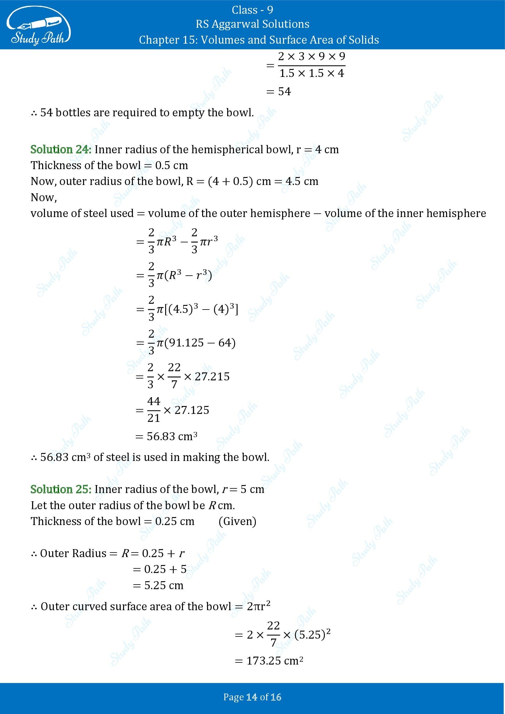 RS Aggarwal Solutions Class 9 Chapter 15 Volumes and Surface Area of Solids Exercise 15D 00014