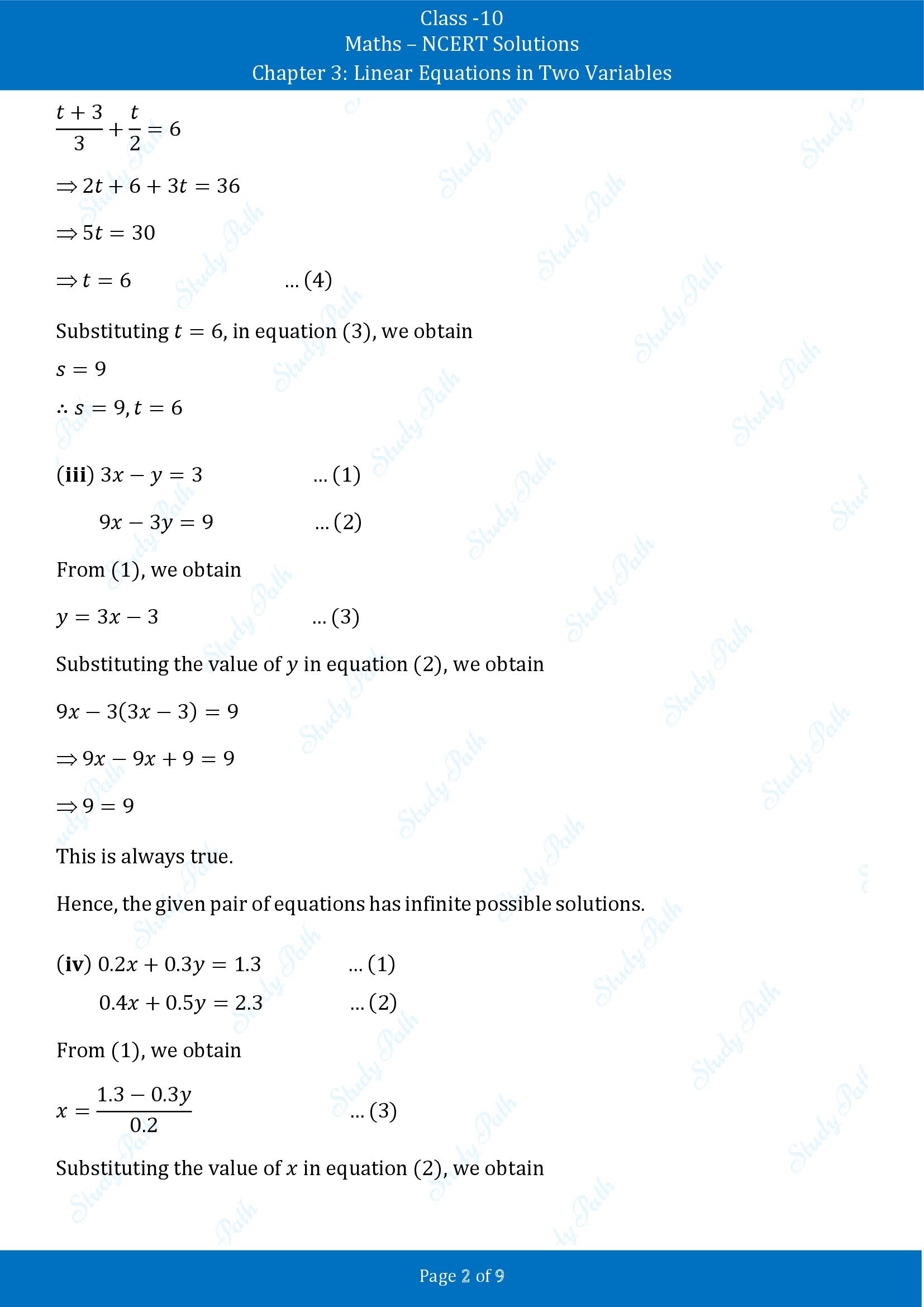 NCERT Solutions for Class 10 Maths Chapter 3 Linear Equations in Two Variables Exercise 3.3 00002