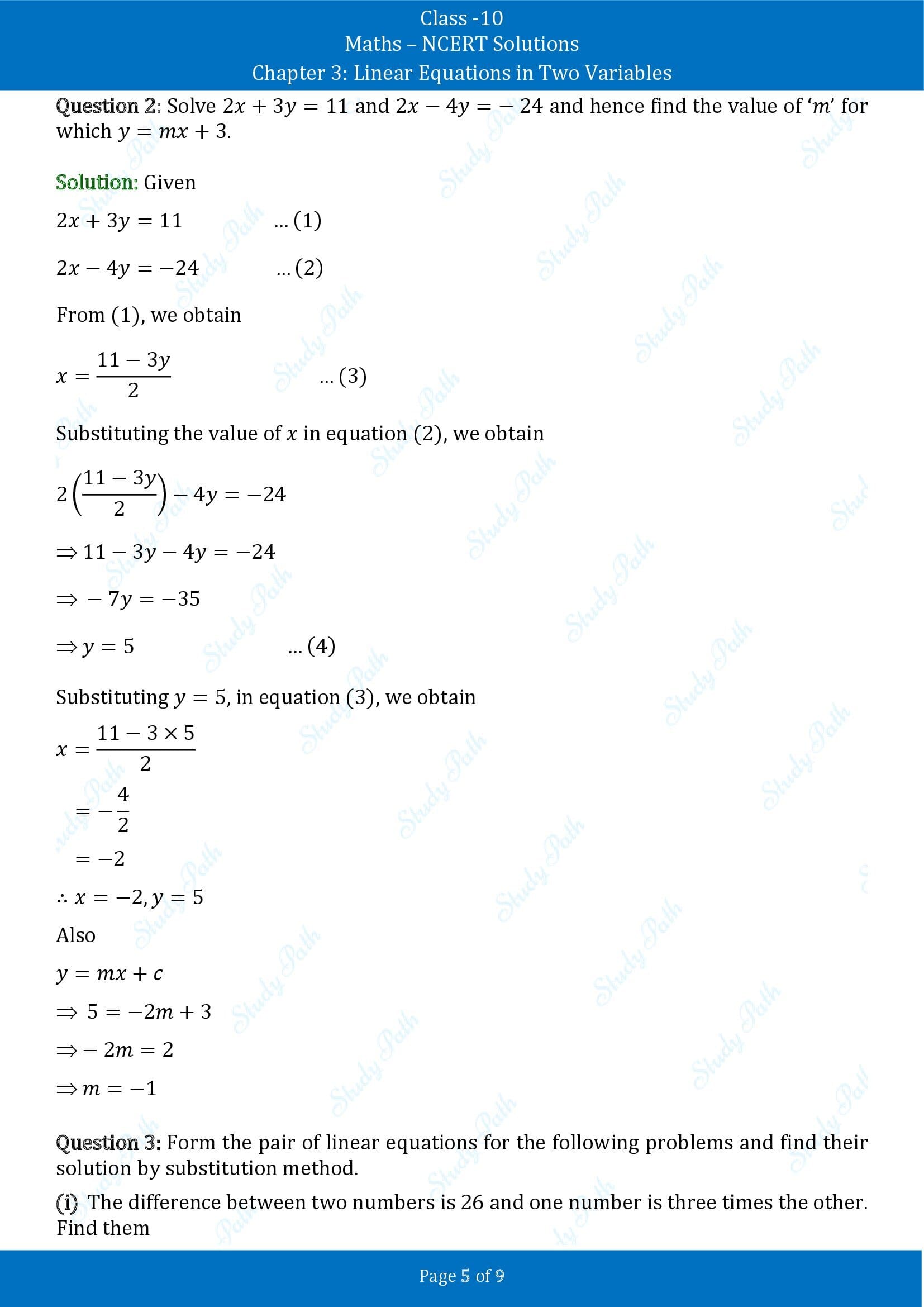 NCERT Solutions for Class 10 Maths Chapter 3 Linear Equations in Two Variables Exercise 3.3 00005