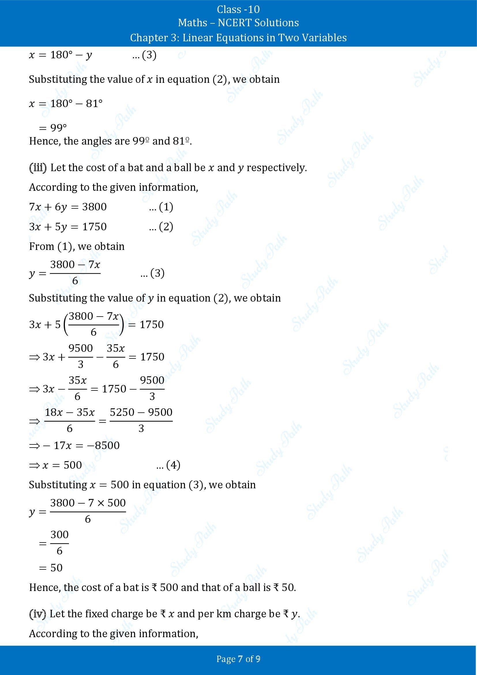 NCERT Solutions for Class 10 Maths Chapter 3 Linear Equations in Two Variables Exercise 3.3 00007