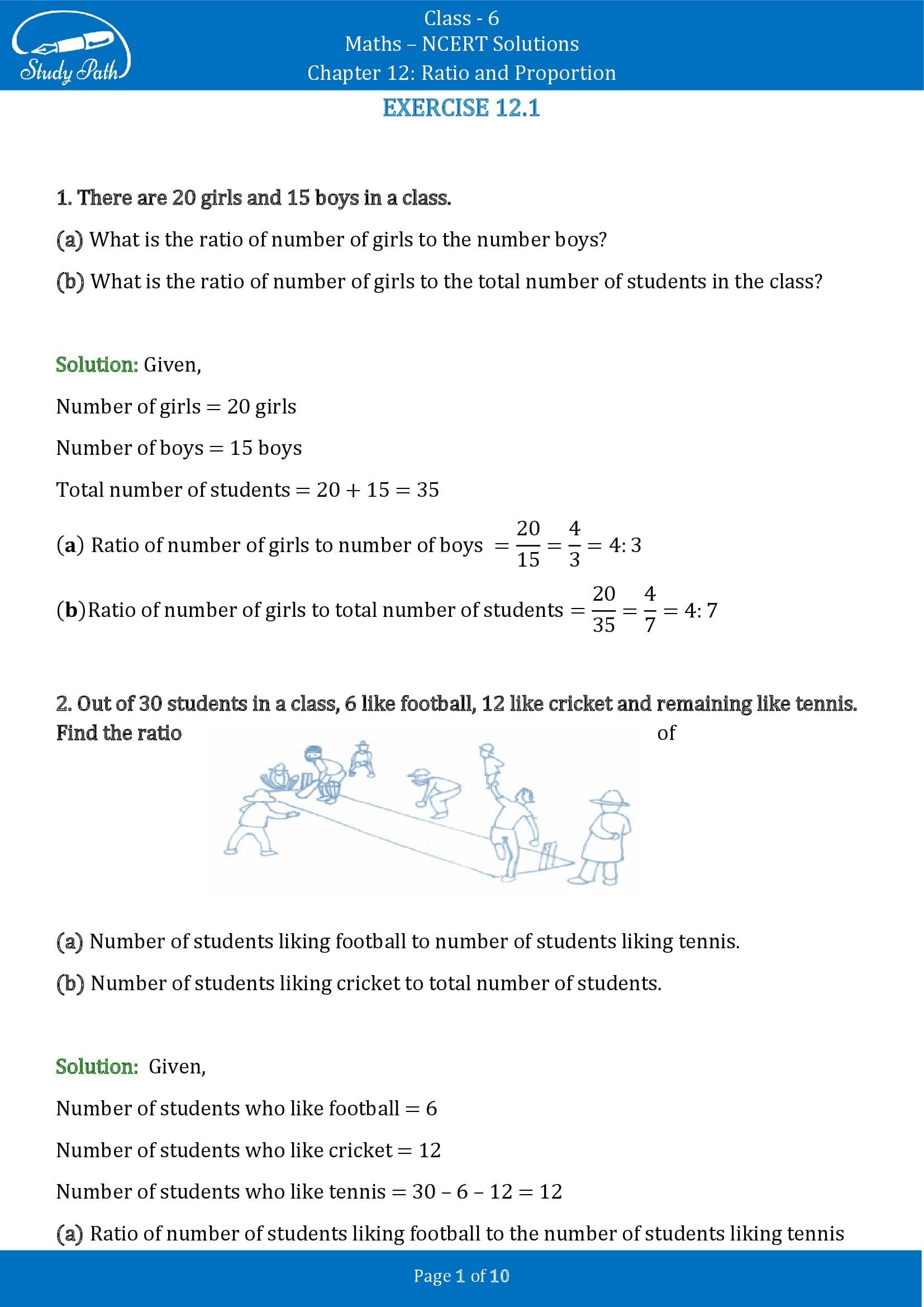 NCERT Solutions for Class 6 Maths Chapter 12 Ratio and Proportion Exercise 12.1 00001