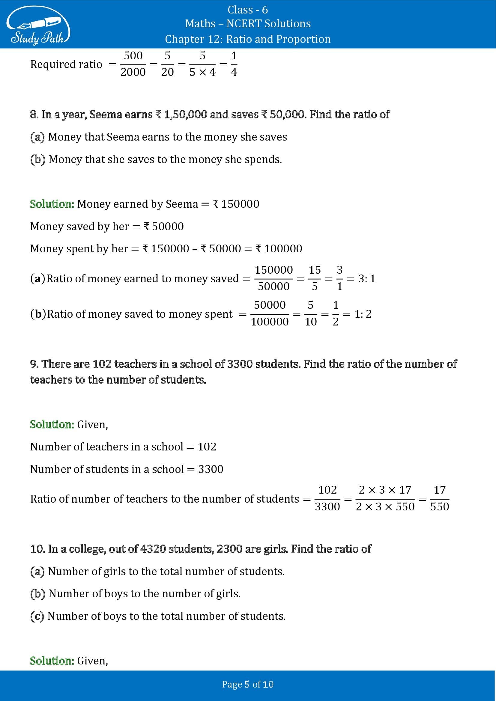 NCERT Solutions for Class 6 Maths Chapter 12 Ratio and Proportion Exercise 12.1 00005