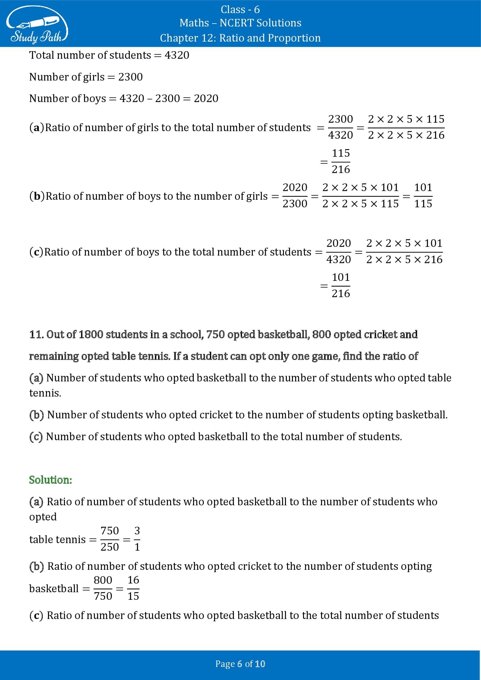 NCERT Solutions for Class 6 Maths Chapter 12 Ratio and Proportion Exercise 12.1 00006