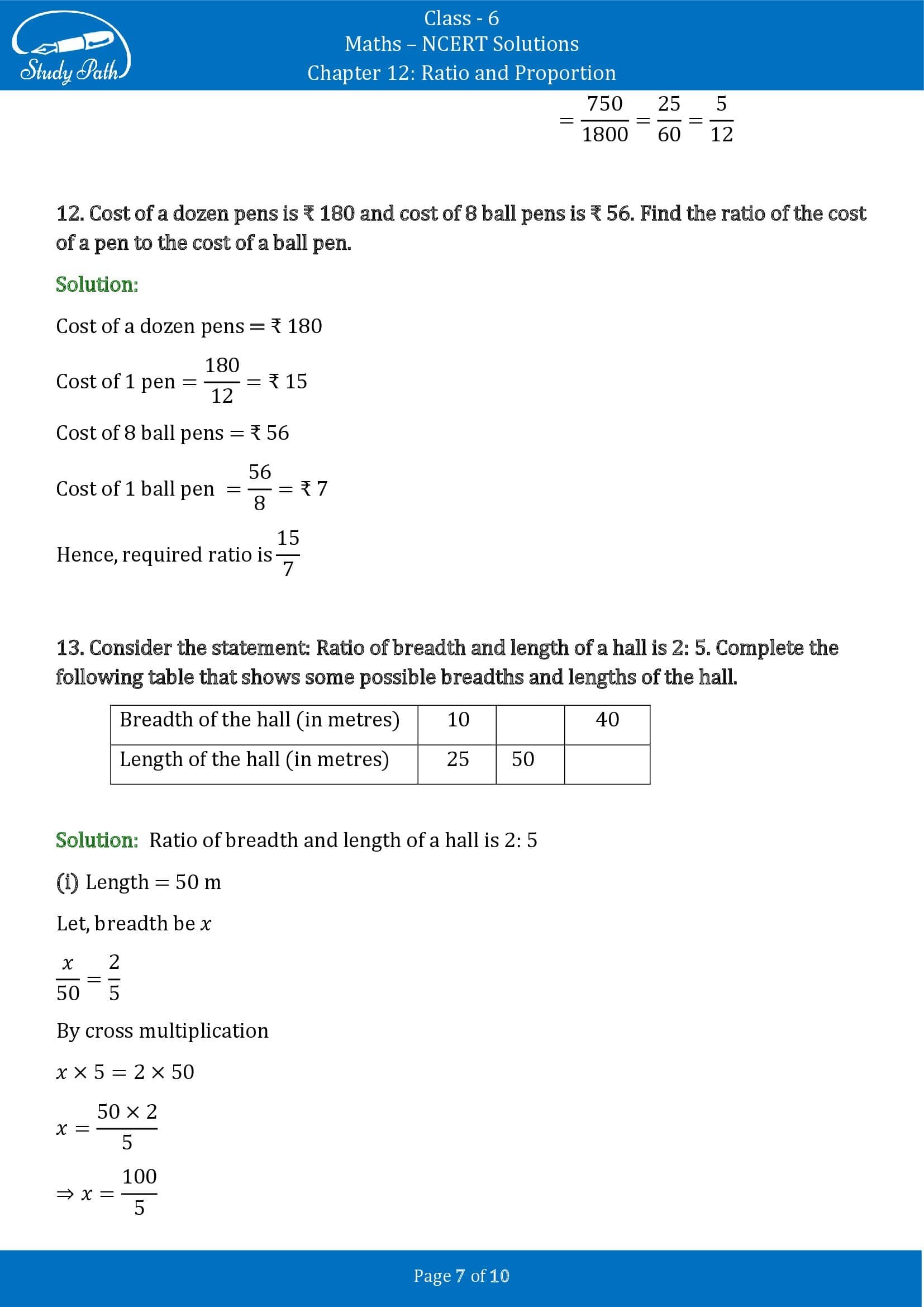 NCERT Solutions for Class 6 Maths Chapter 12 Ratio and Proportion Exercise 12.1 00007