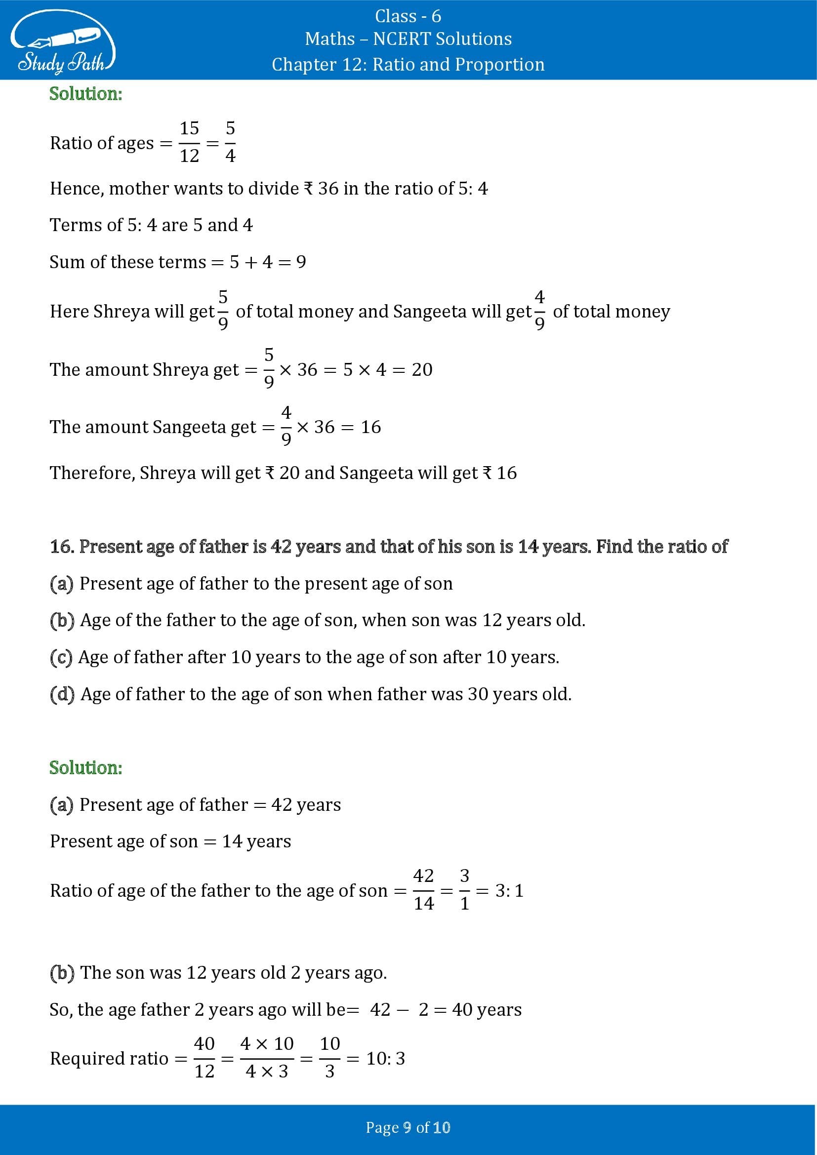 NCERT Solutions for Class 6 Maths Chapter 12 Ratio and Proportion Exercise 12.1 00009